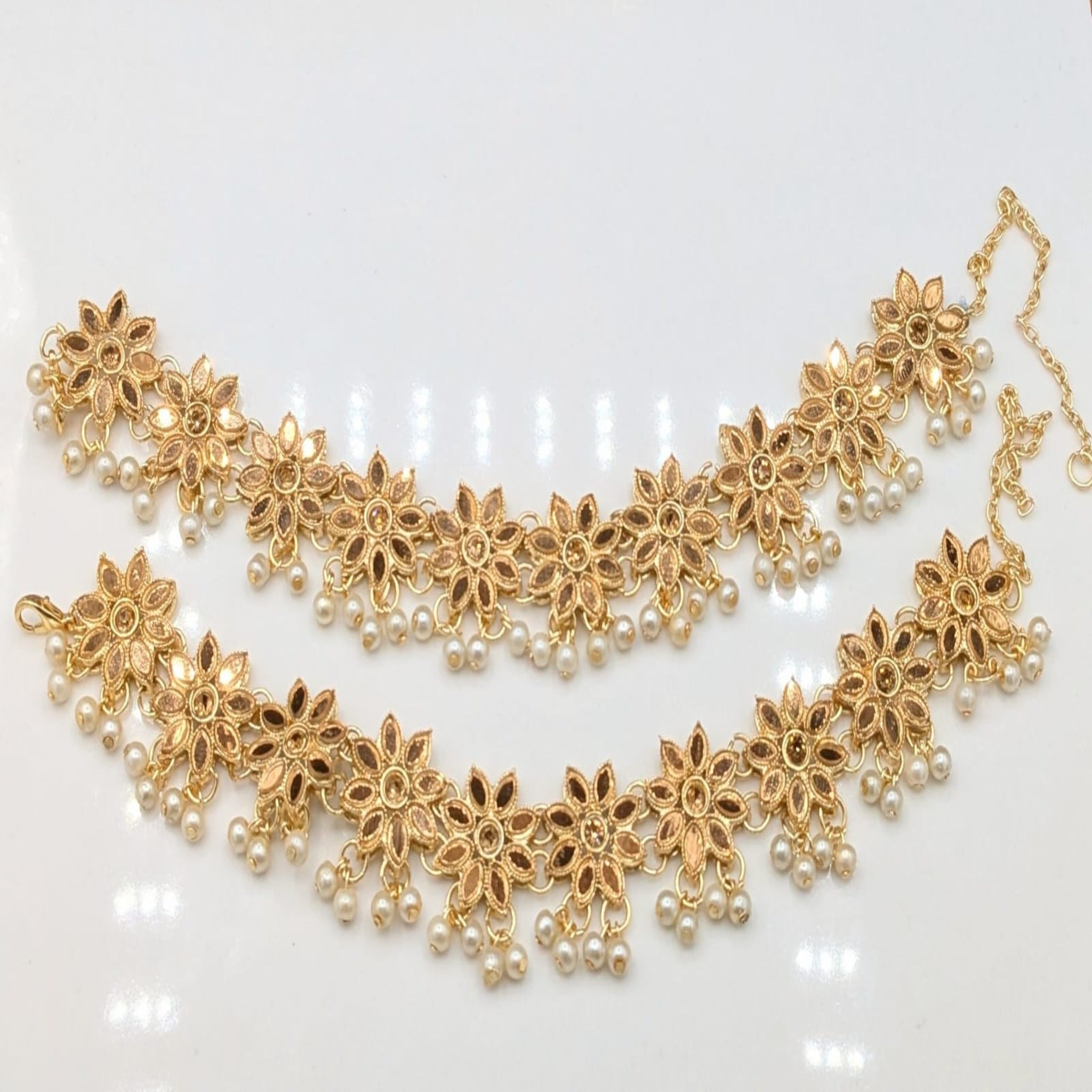 Flower Sheesha Kundan Anclets