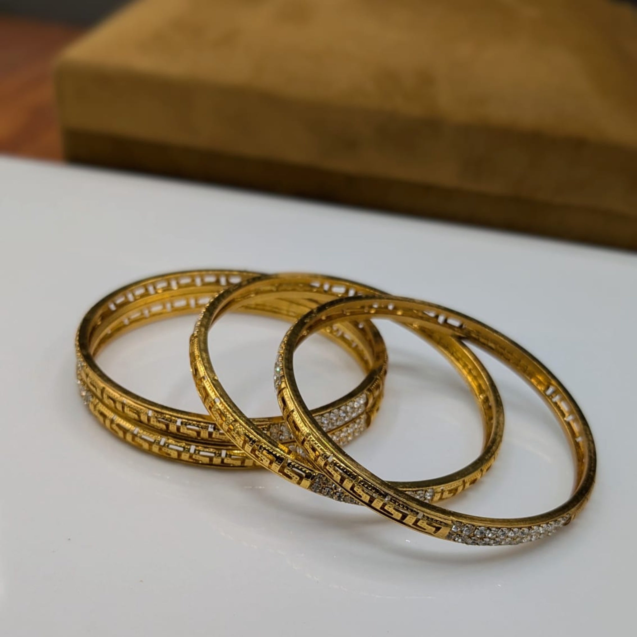 Goldish White Stone Bangles (FSB14)