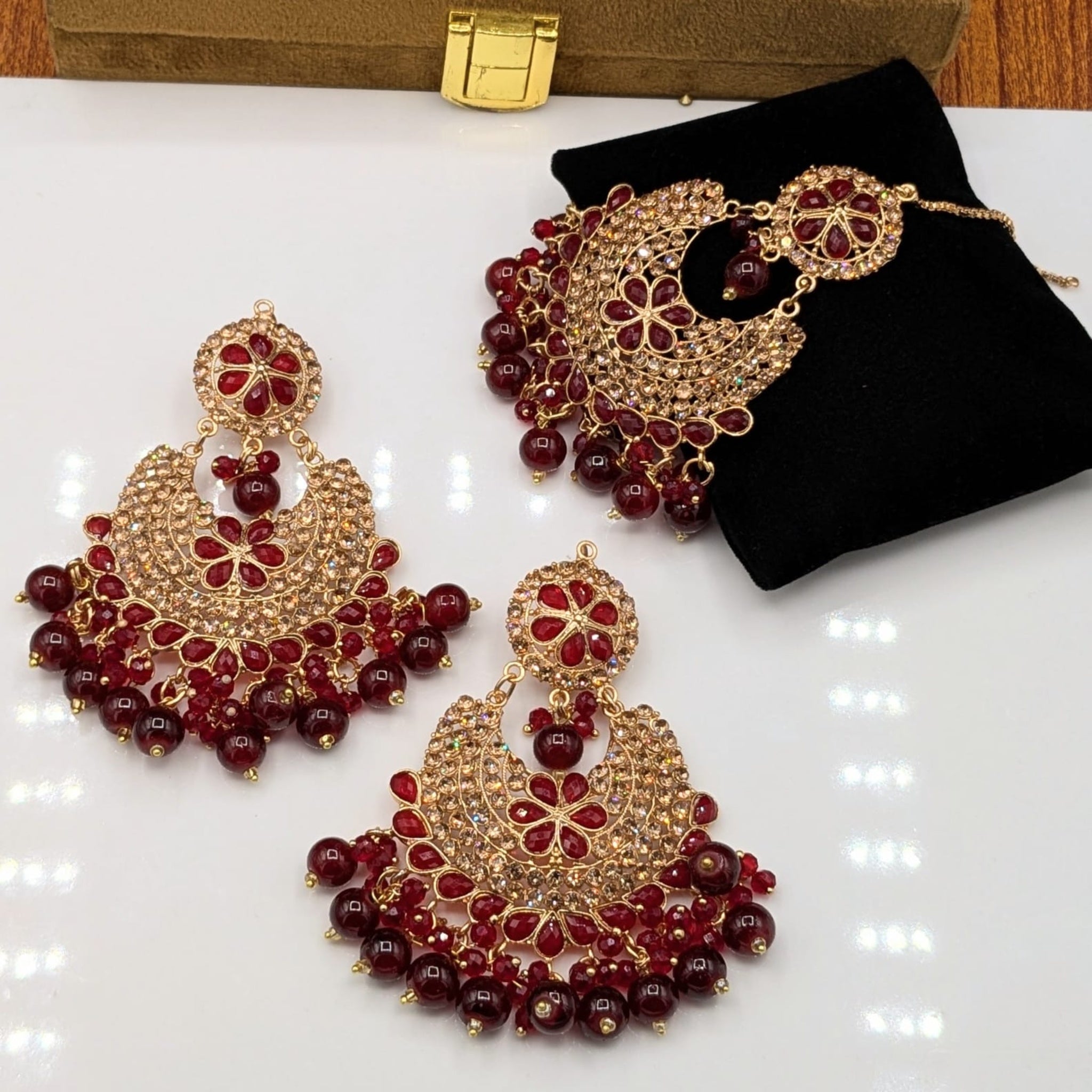 Sheesha Kundan Binida Ear Rings