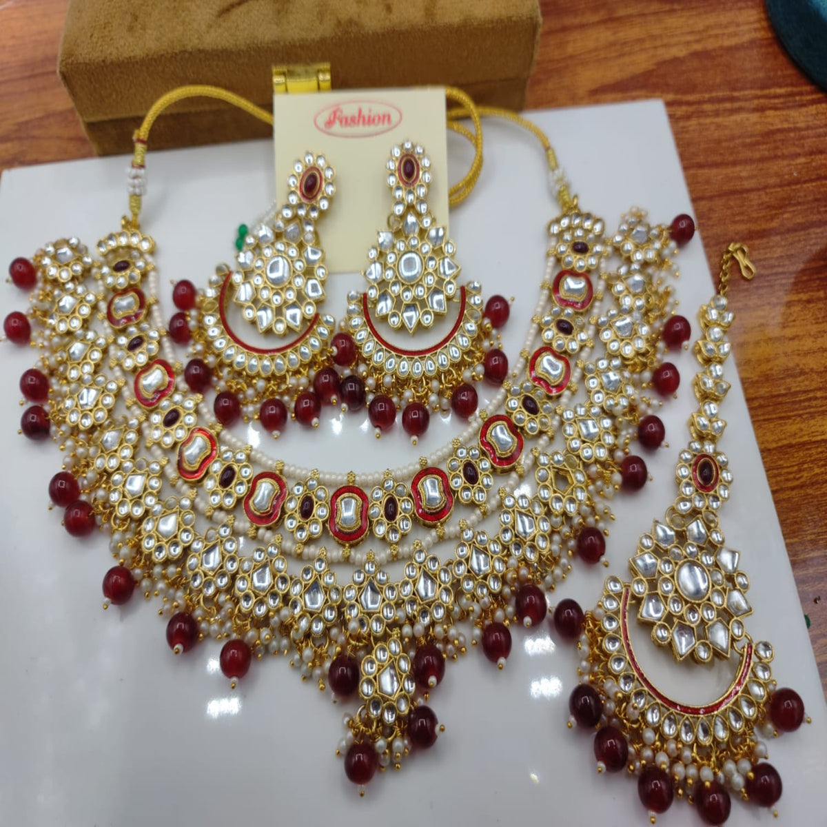 Red Kundan Stone Work Necklace Set (FDBN87)