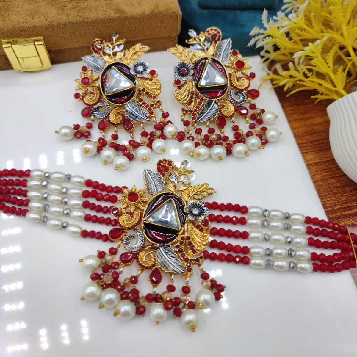 3D Maroonish Choker Necklace (FDN65)