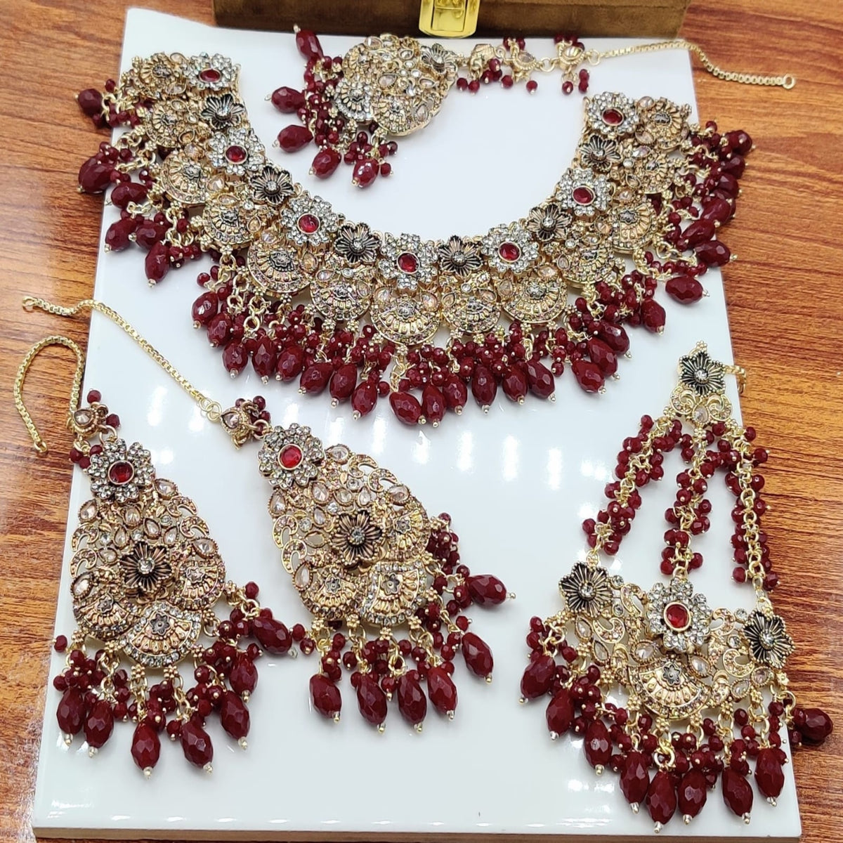 Deep Maroon Bridal Necklace Set (FDBN51)