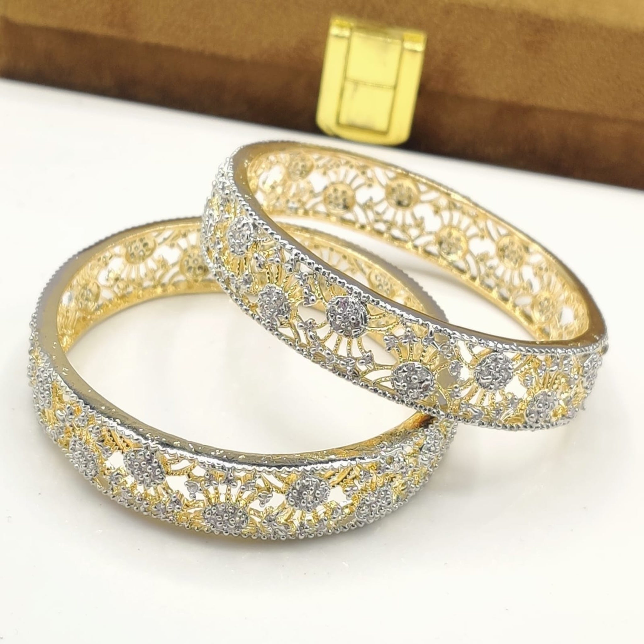 Golden Silver Delicate 2 Pc Kara (FSAB30)