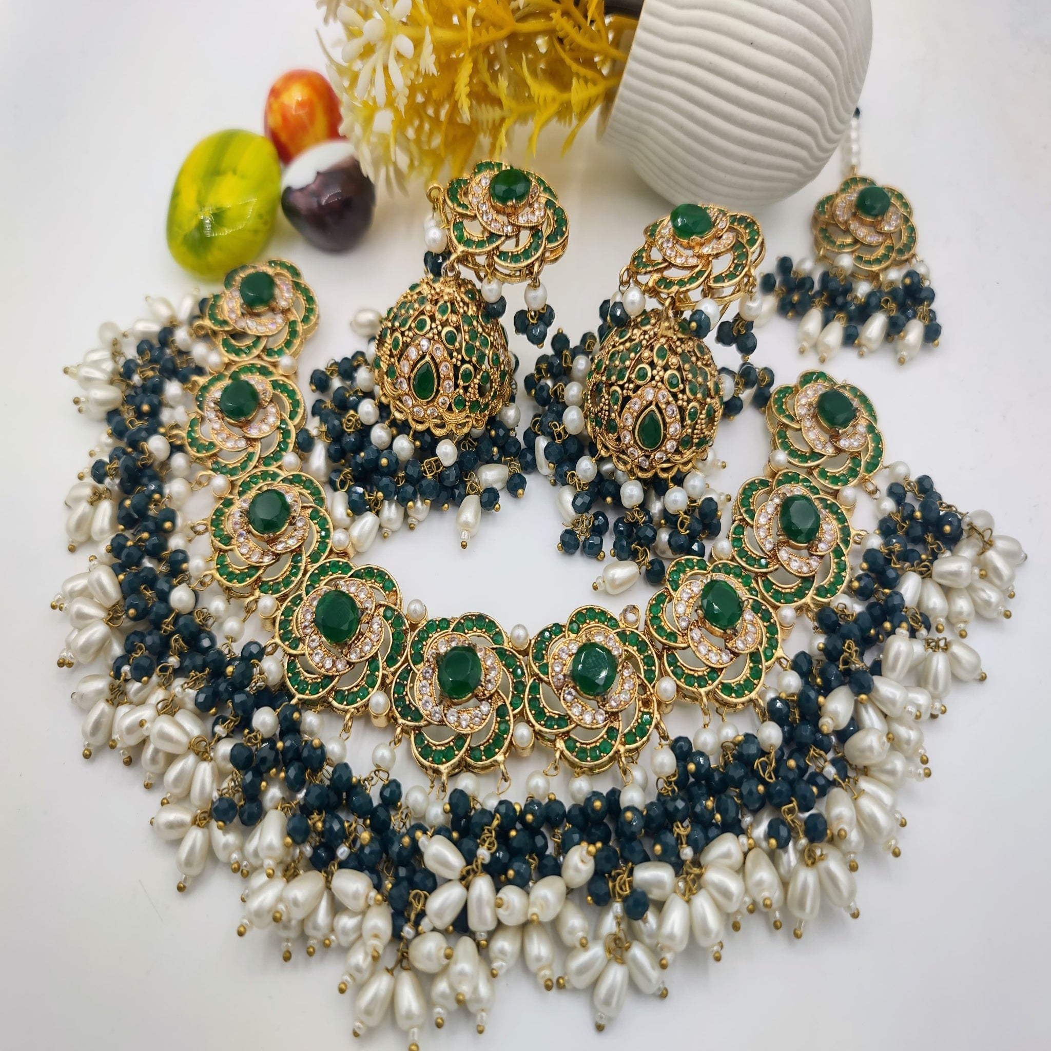 Dark Green Elegant Necklace Set (FDBN29)