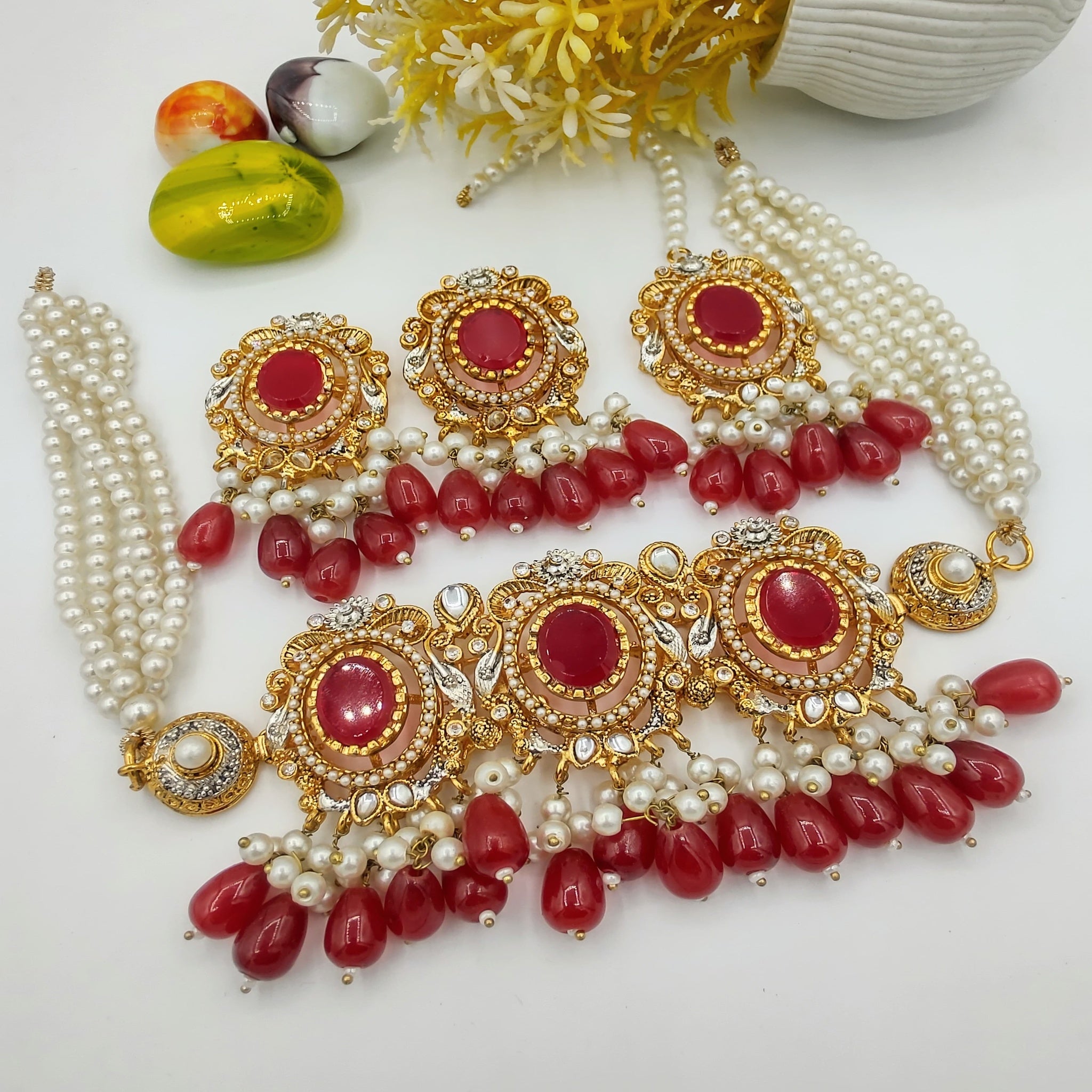 Kundan Pearl Choker Necklace Set (FDN86)
