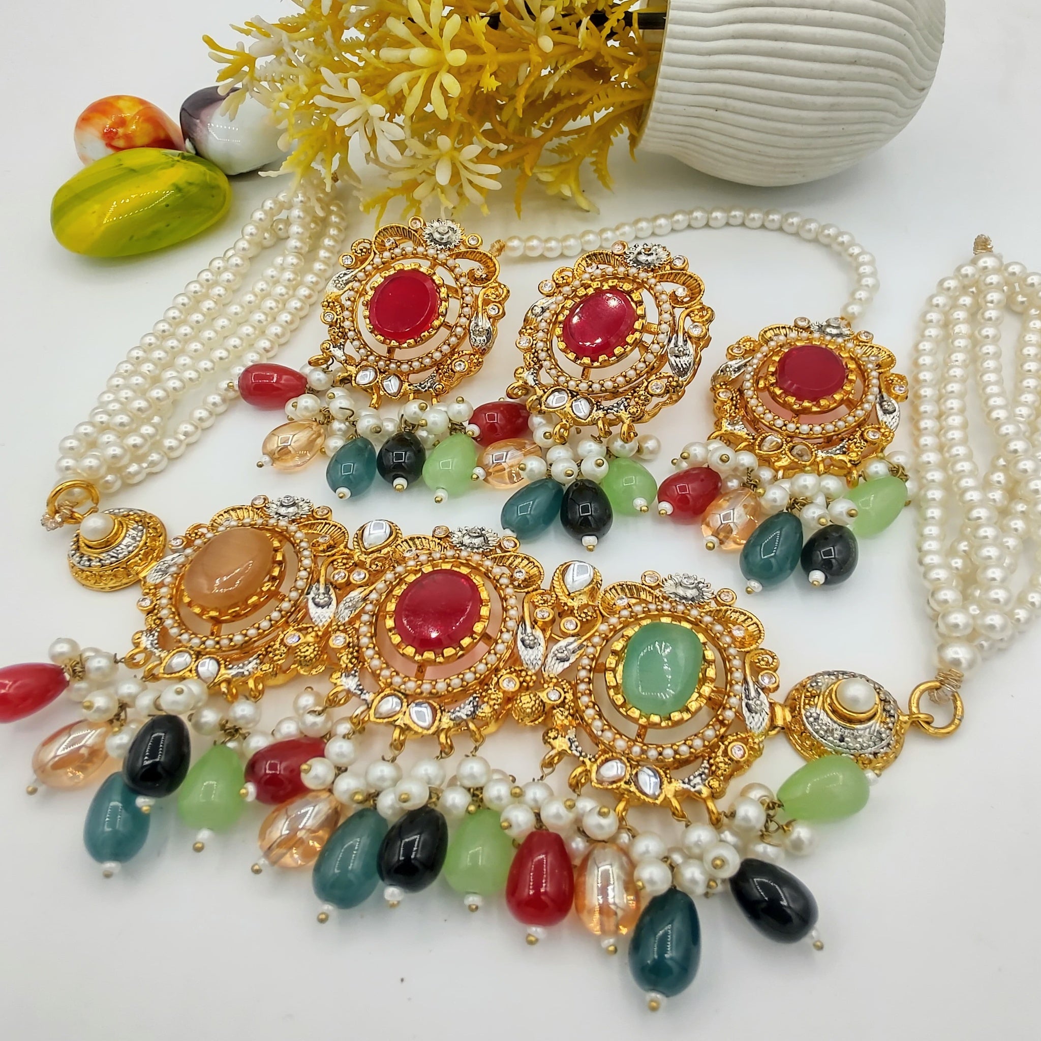 Kundan Pearl Choker Necklace Set (FDN86)