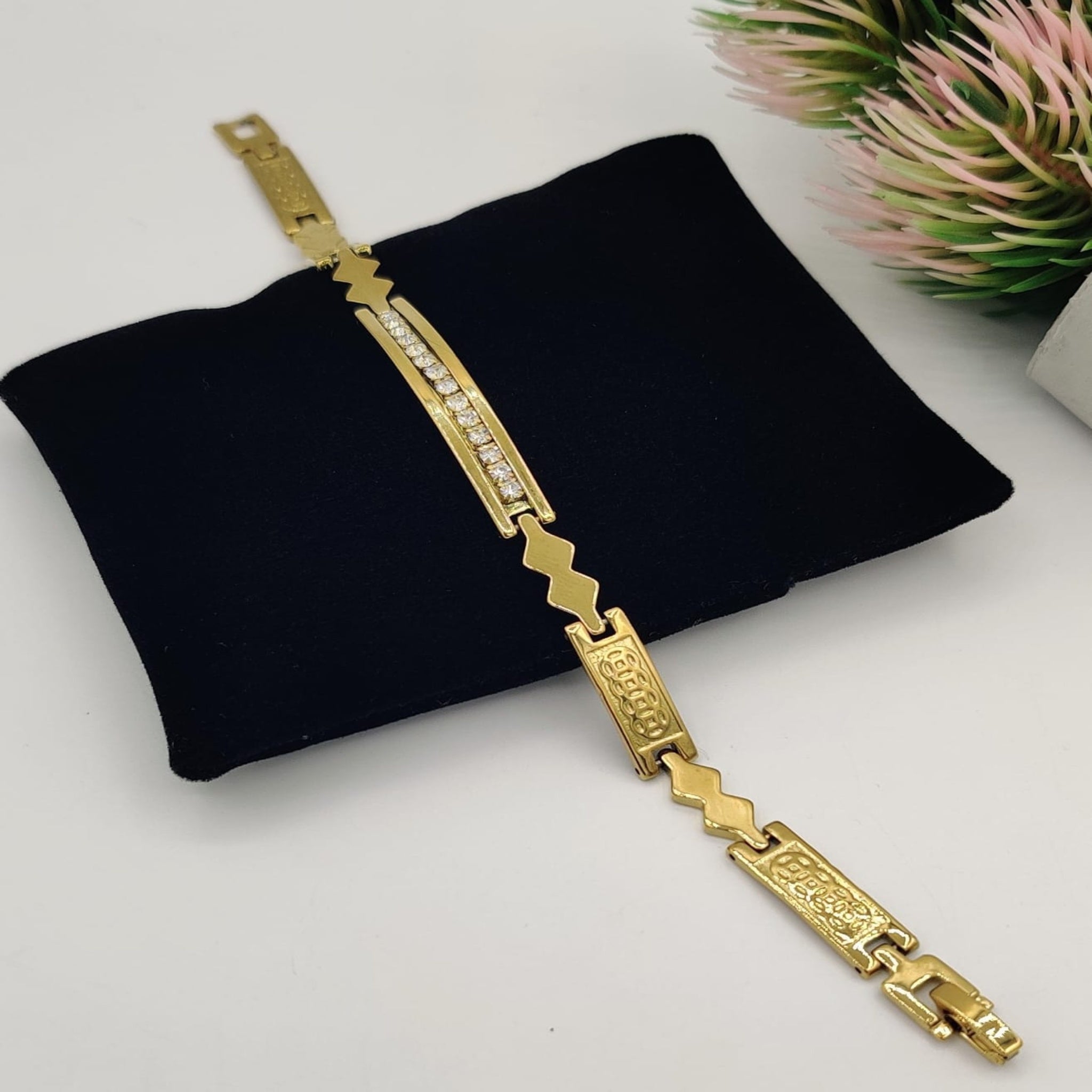 Golden White Stone Gents Bracelet