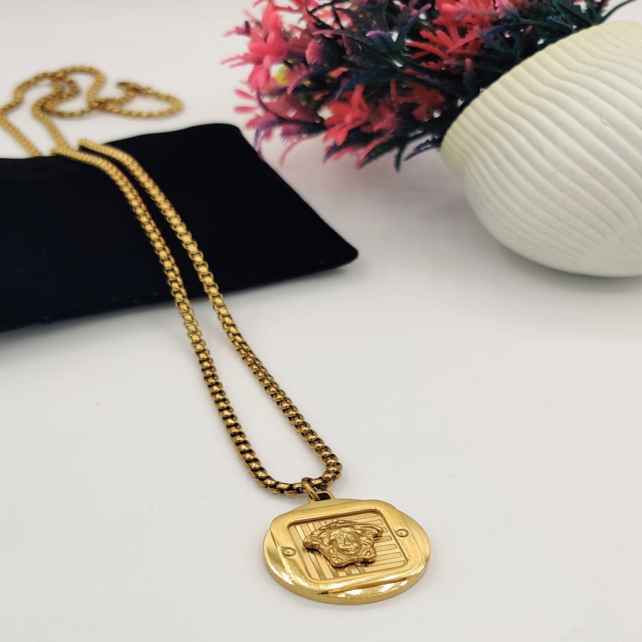 Versace Round Gold Locket Men's
