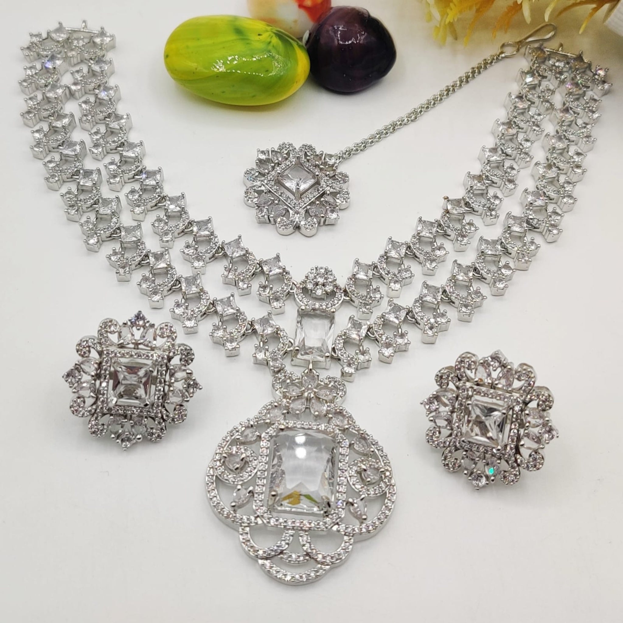 Elegant Silver AD Necklace (FDAN16)