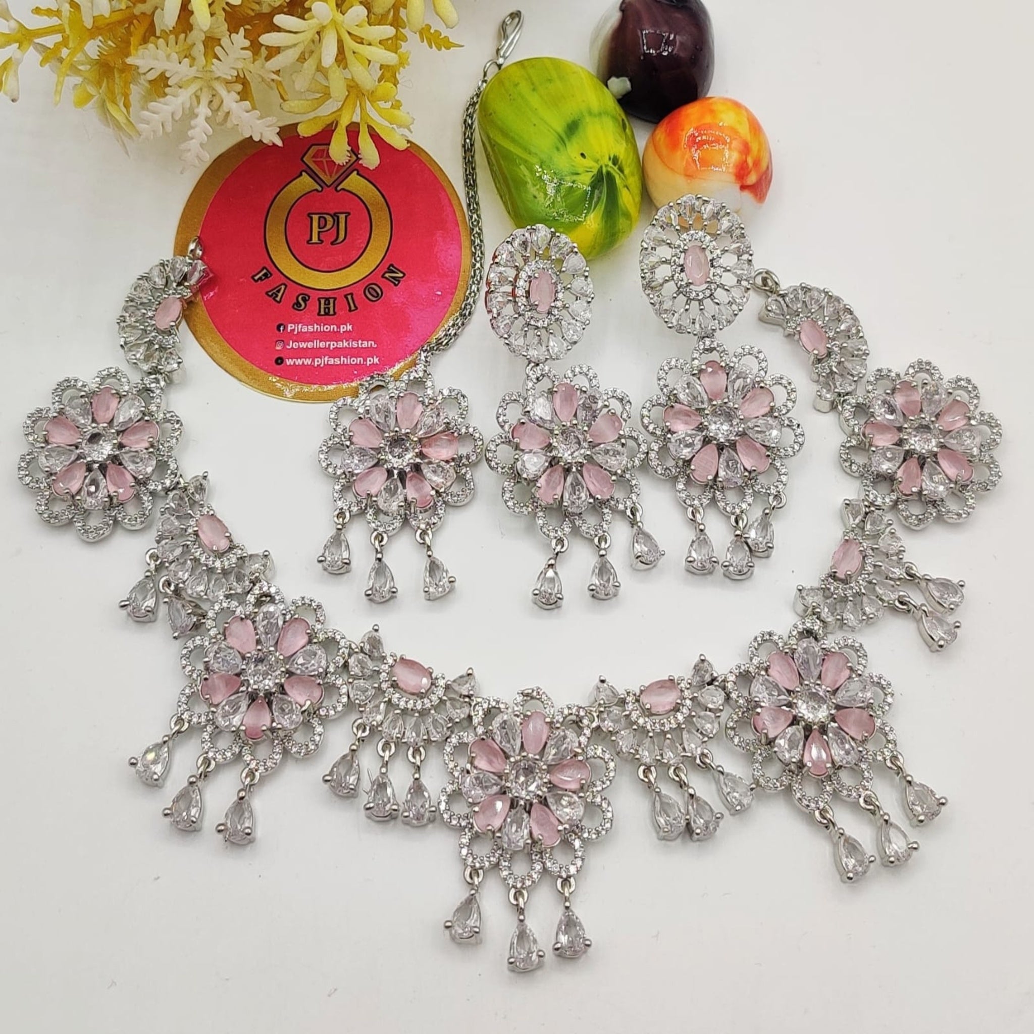 Silver Pink AD Zircon Necklace (FDAN14)