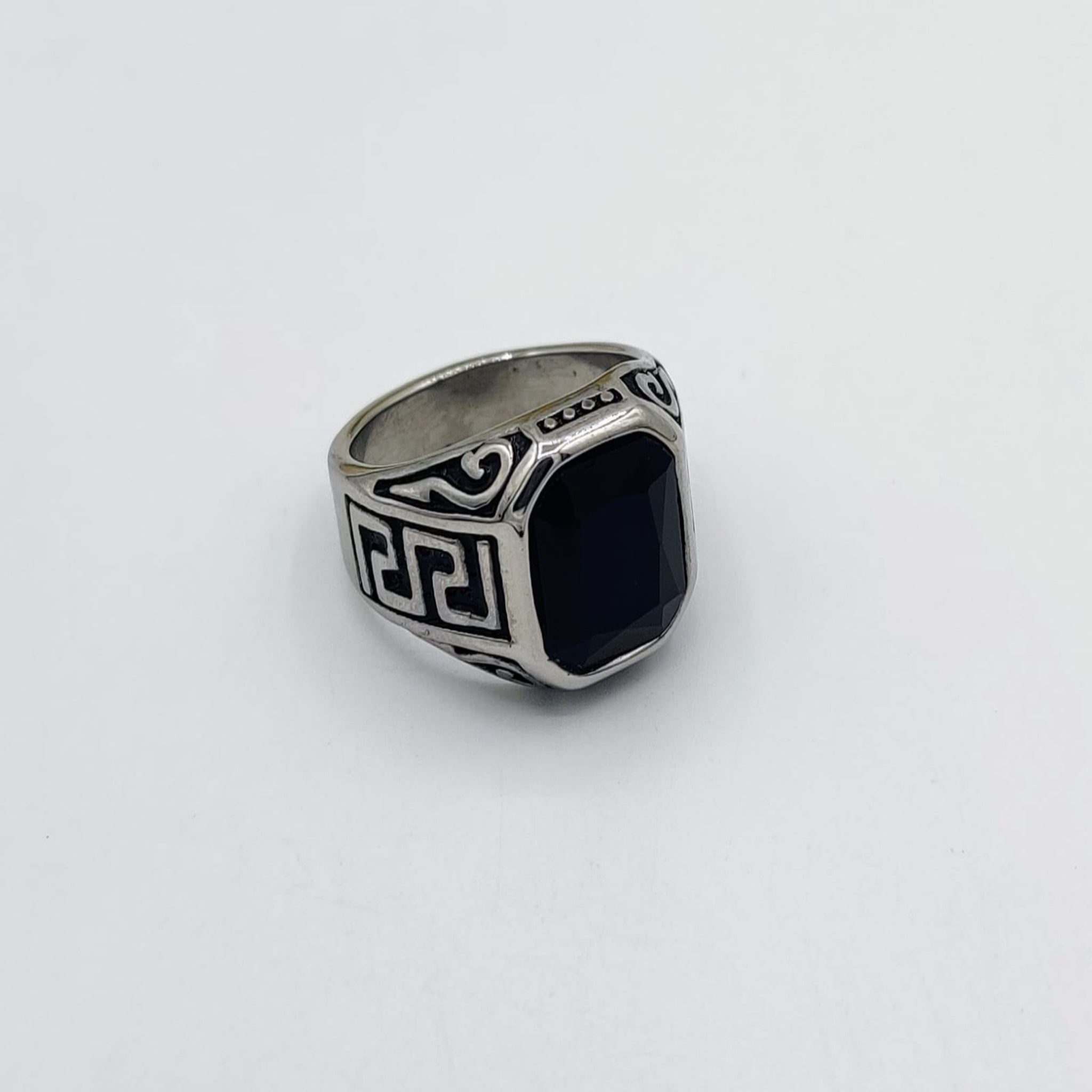 Black Stone Silver Gents Ring