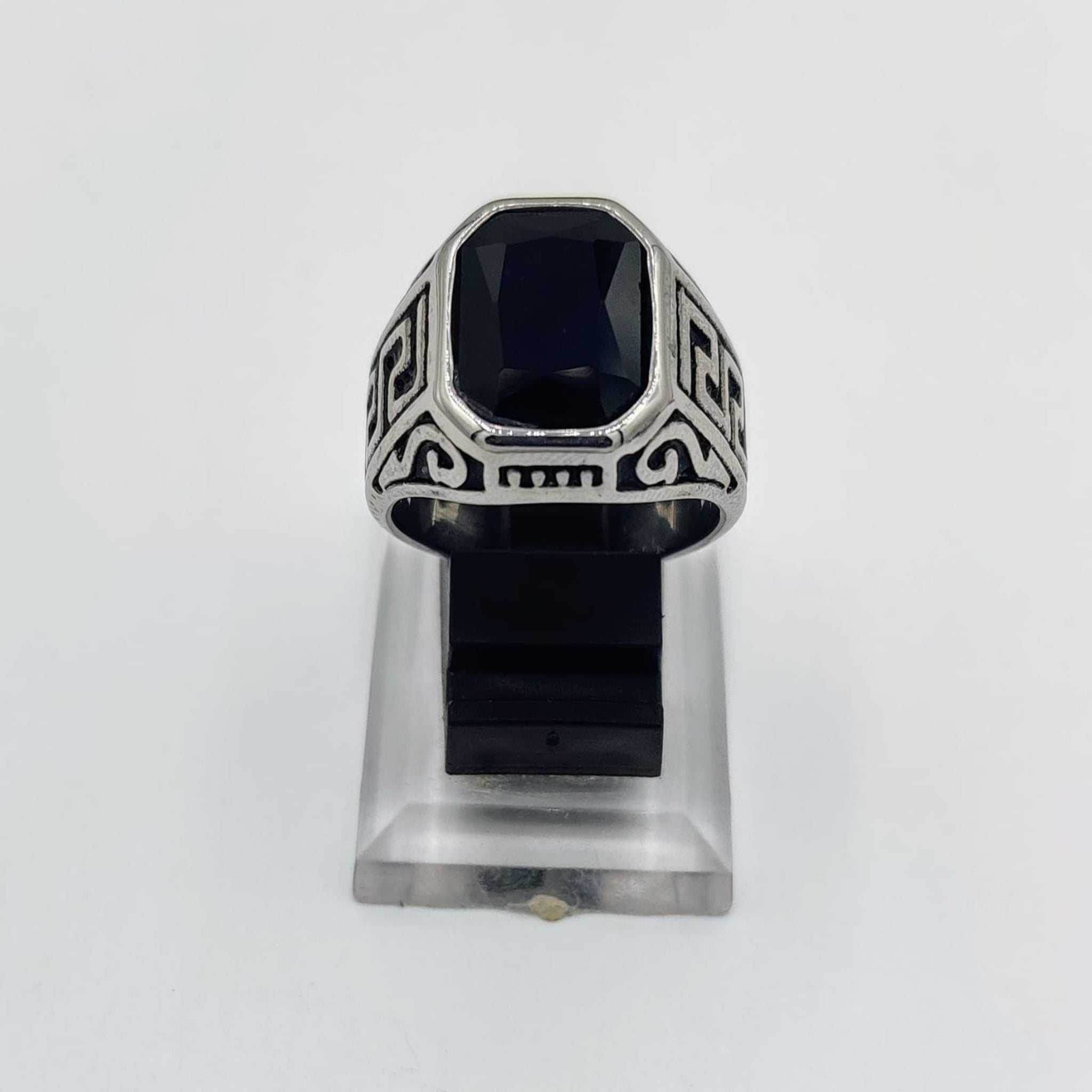 Black Stone Silver Gents Ring