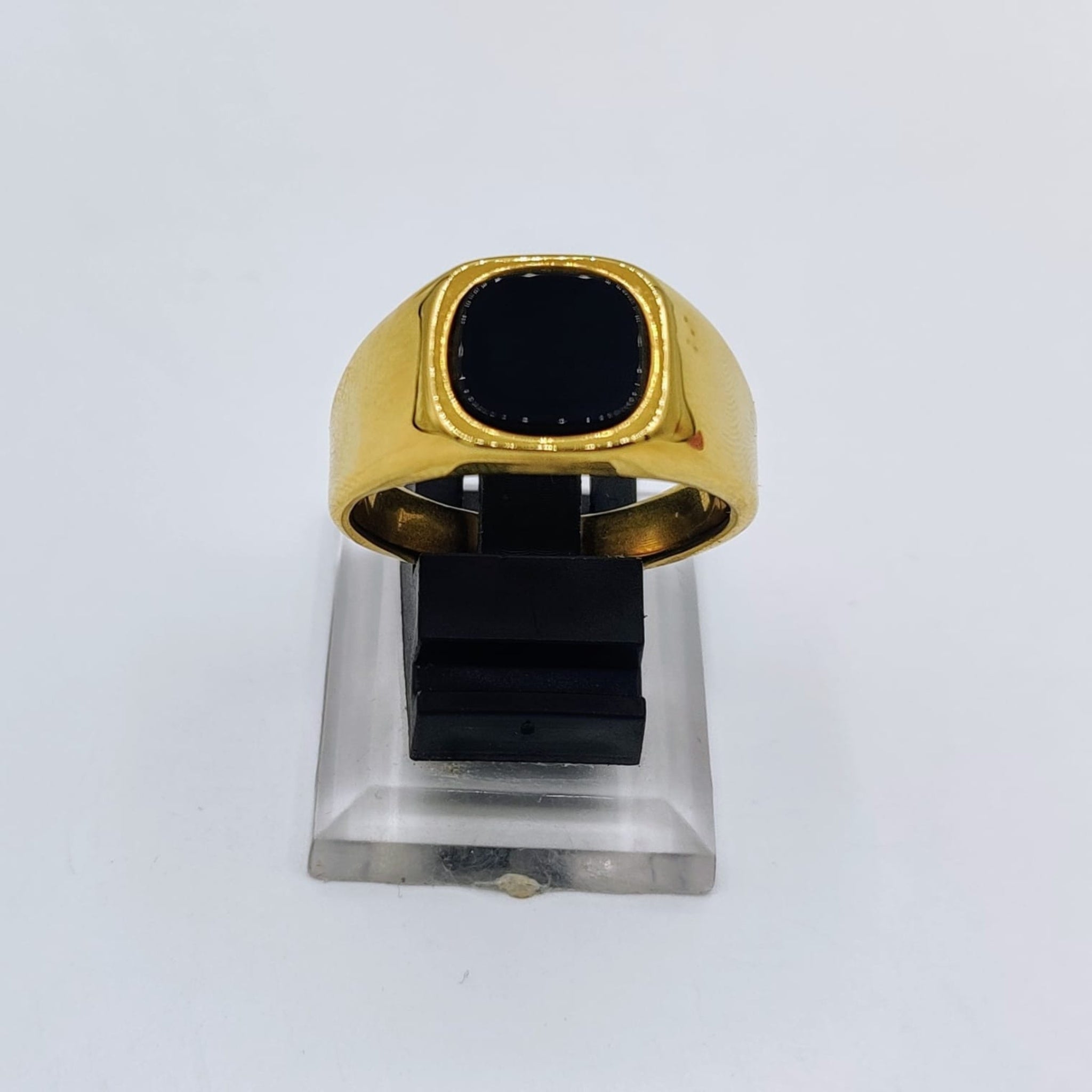 Golden Black Stone Gents Ring