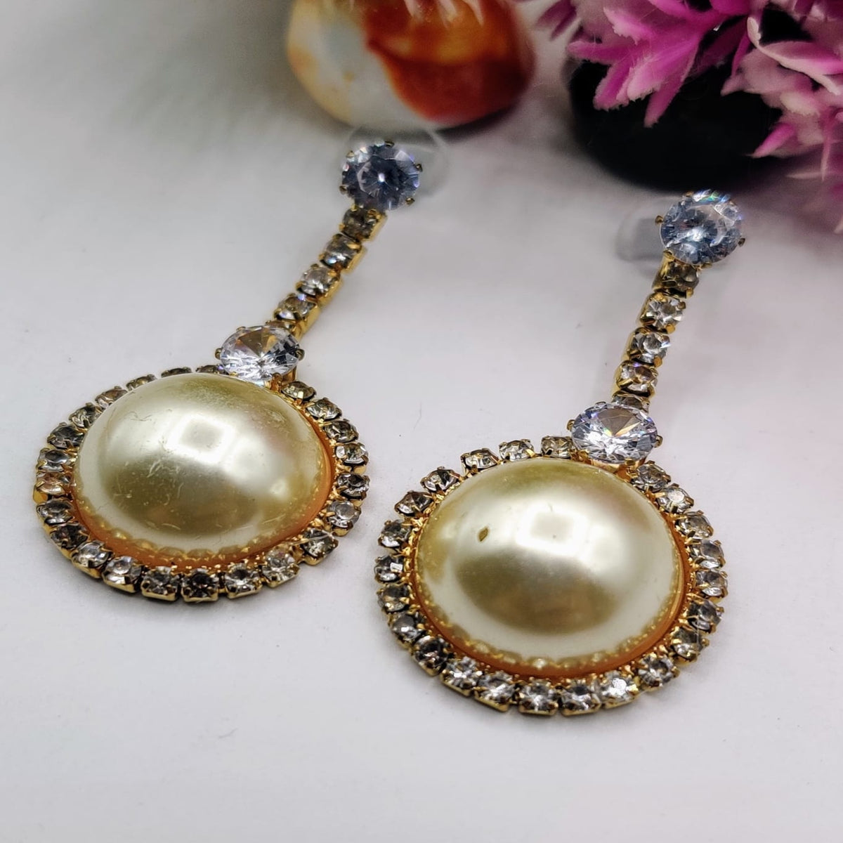 White Stones Ear Rings