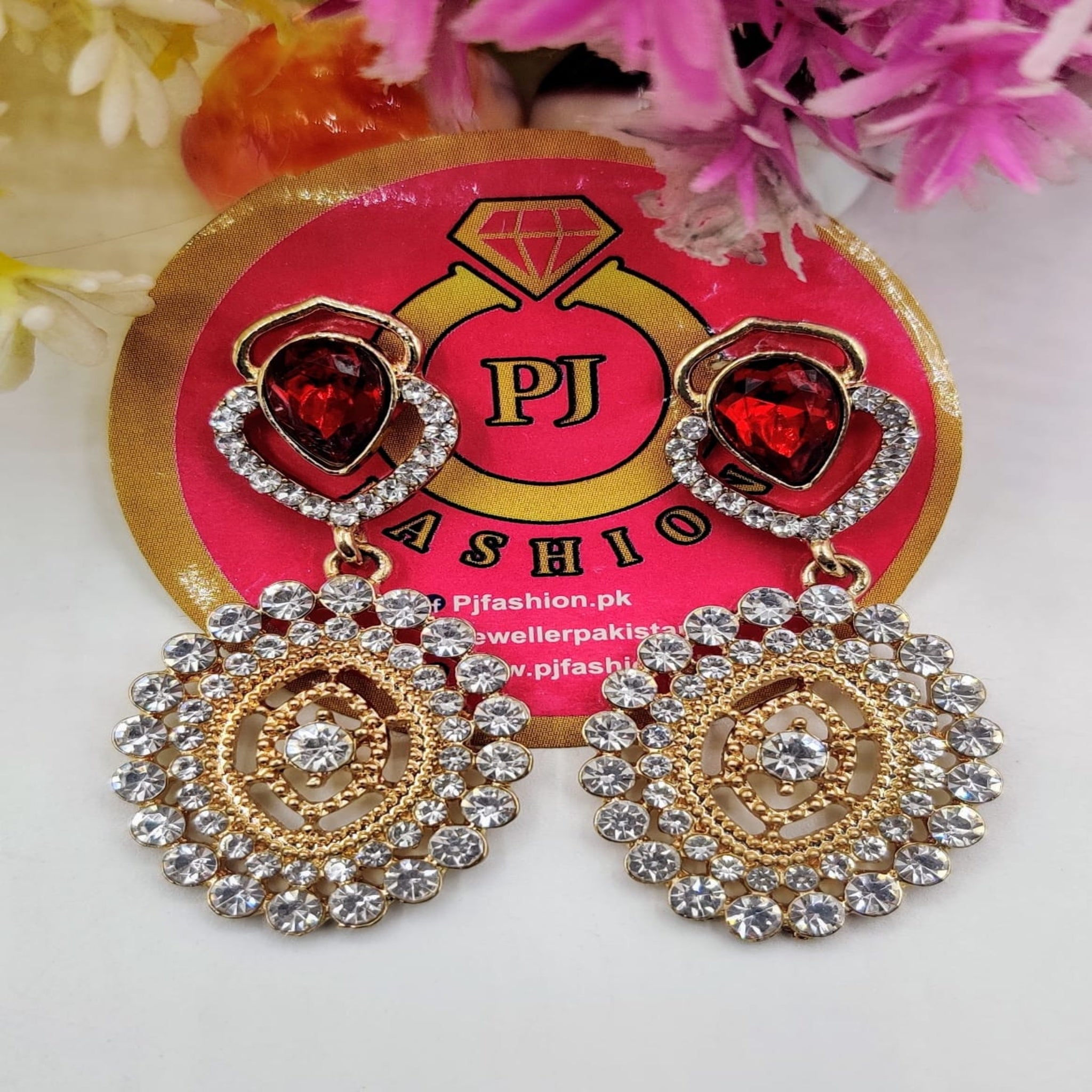 Red Top Zircon Ear Rings(Es18)