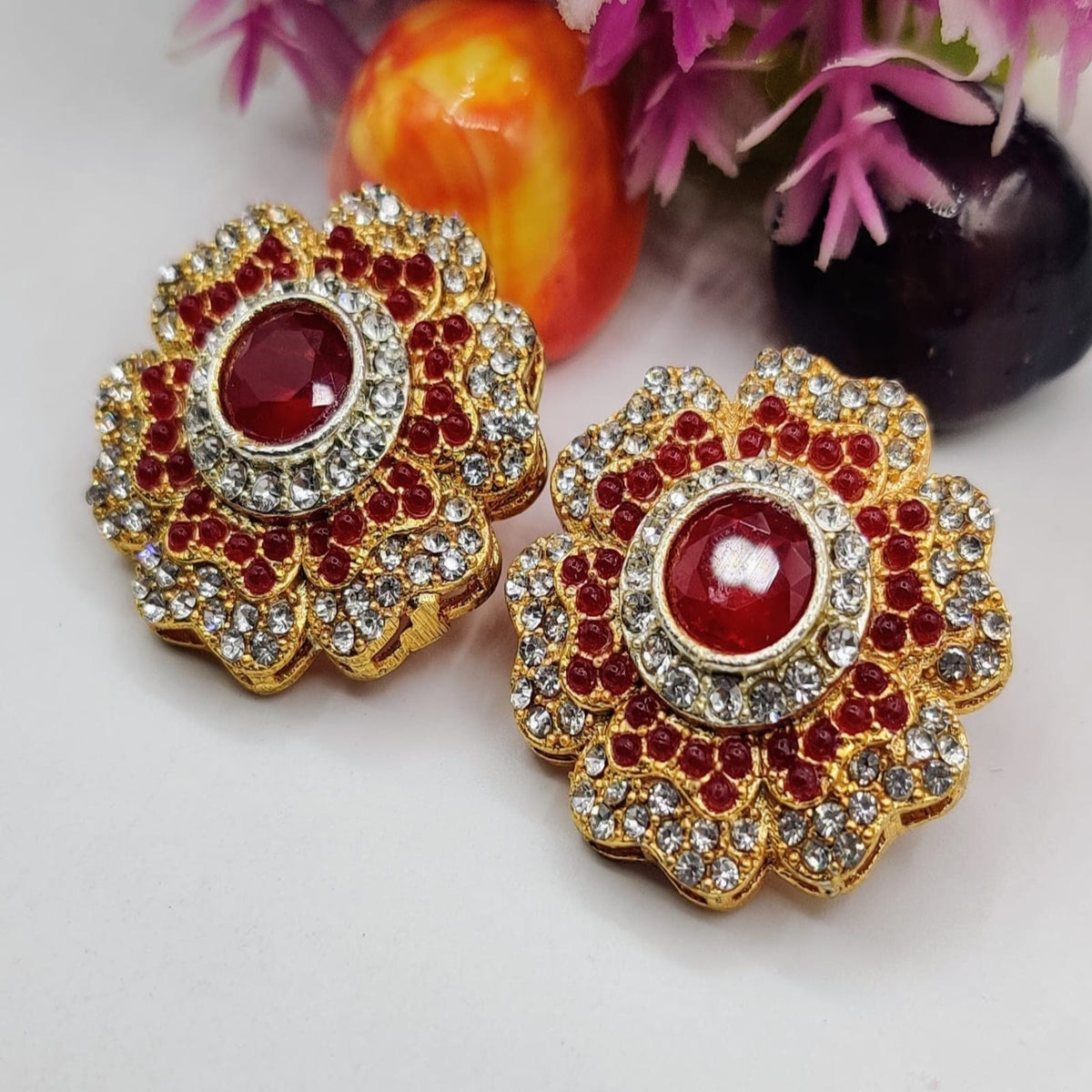 Red Golden Zircon Ear Studs(Es31)