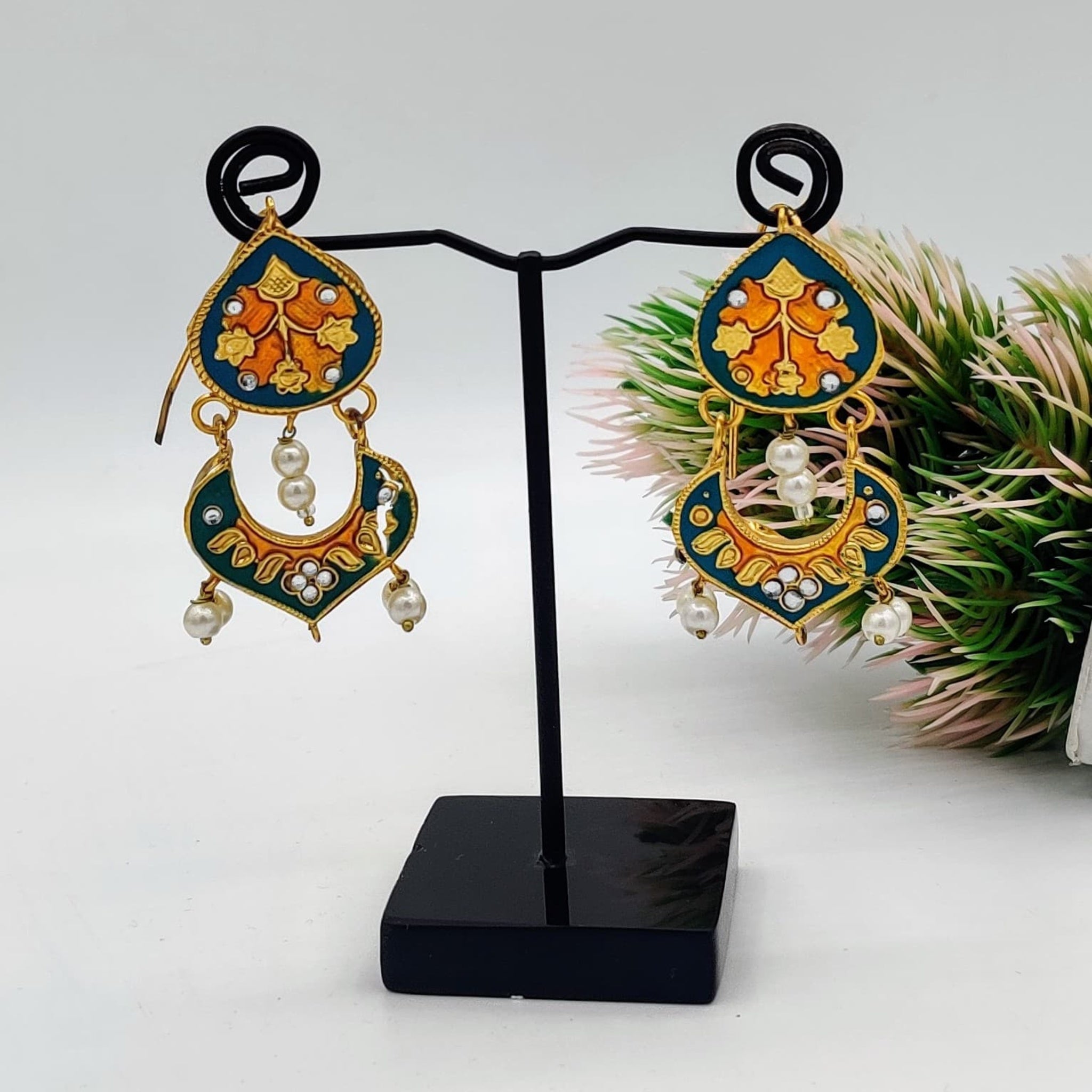 Zinc Orange Meenakari Ear Rings(Es57)