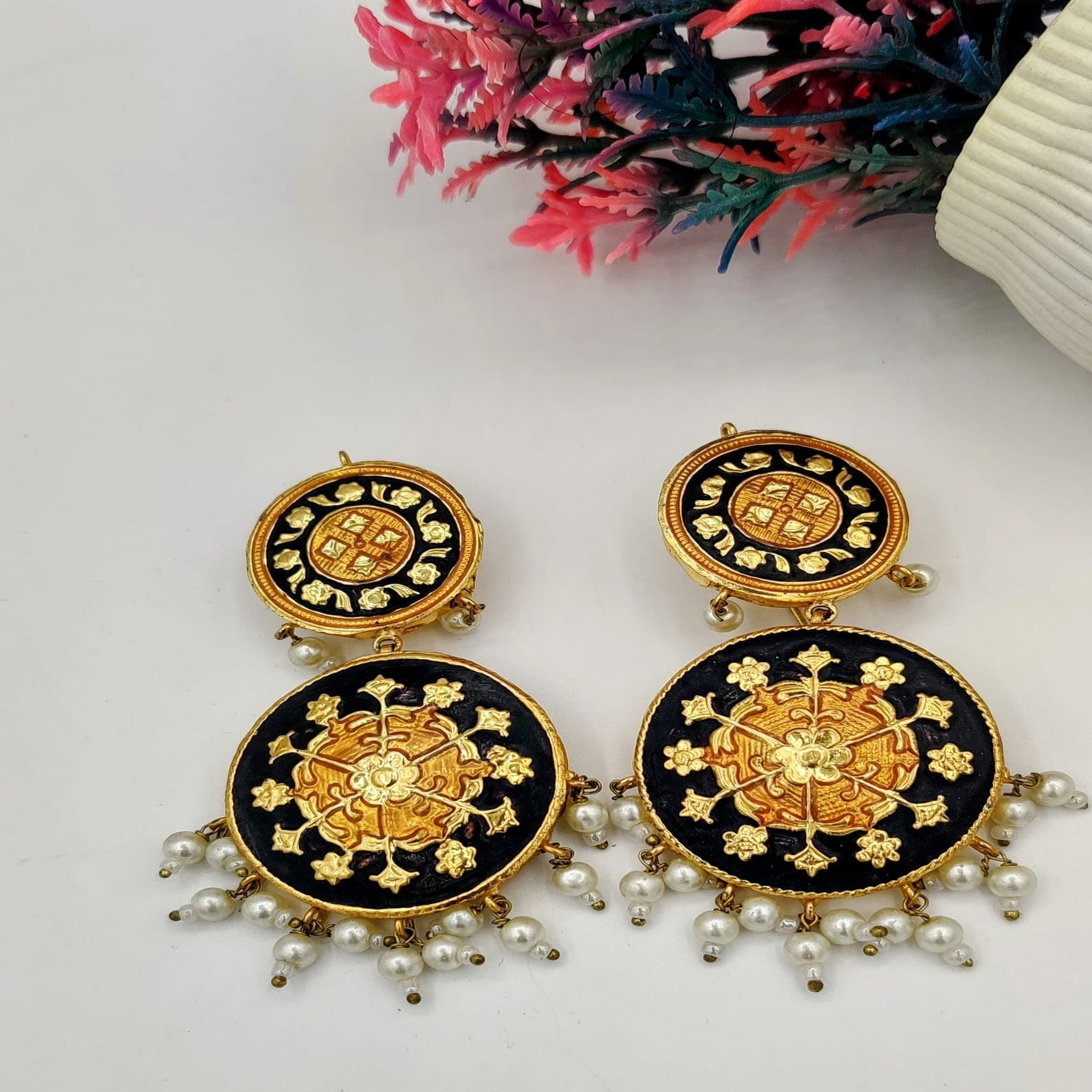 Black MeenaKari Ear Rings(Es65)