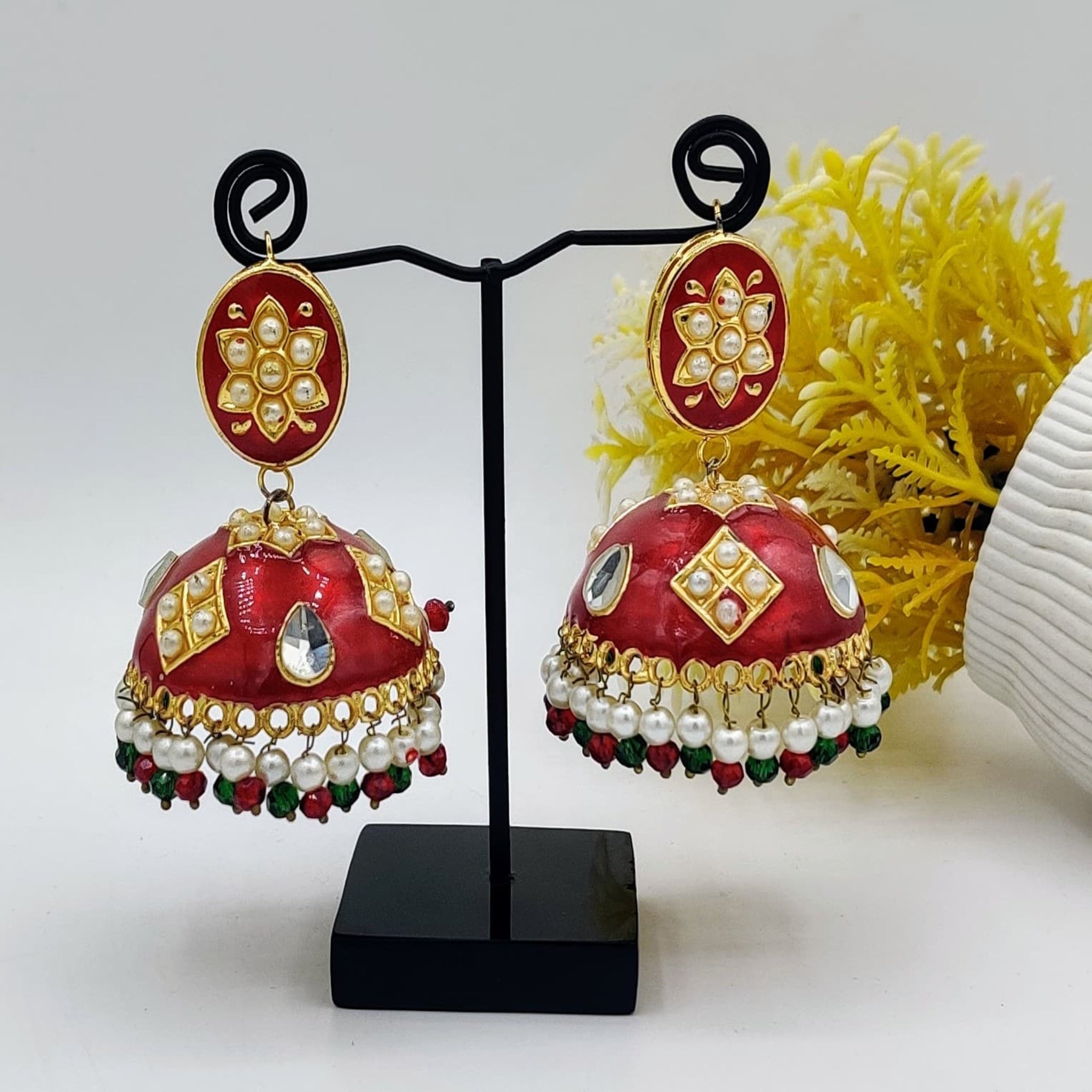 Multi Beaded Red Jhumka(Es73)