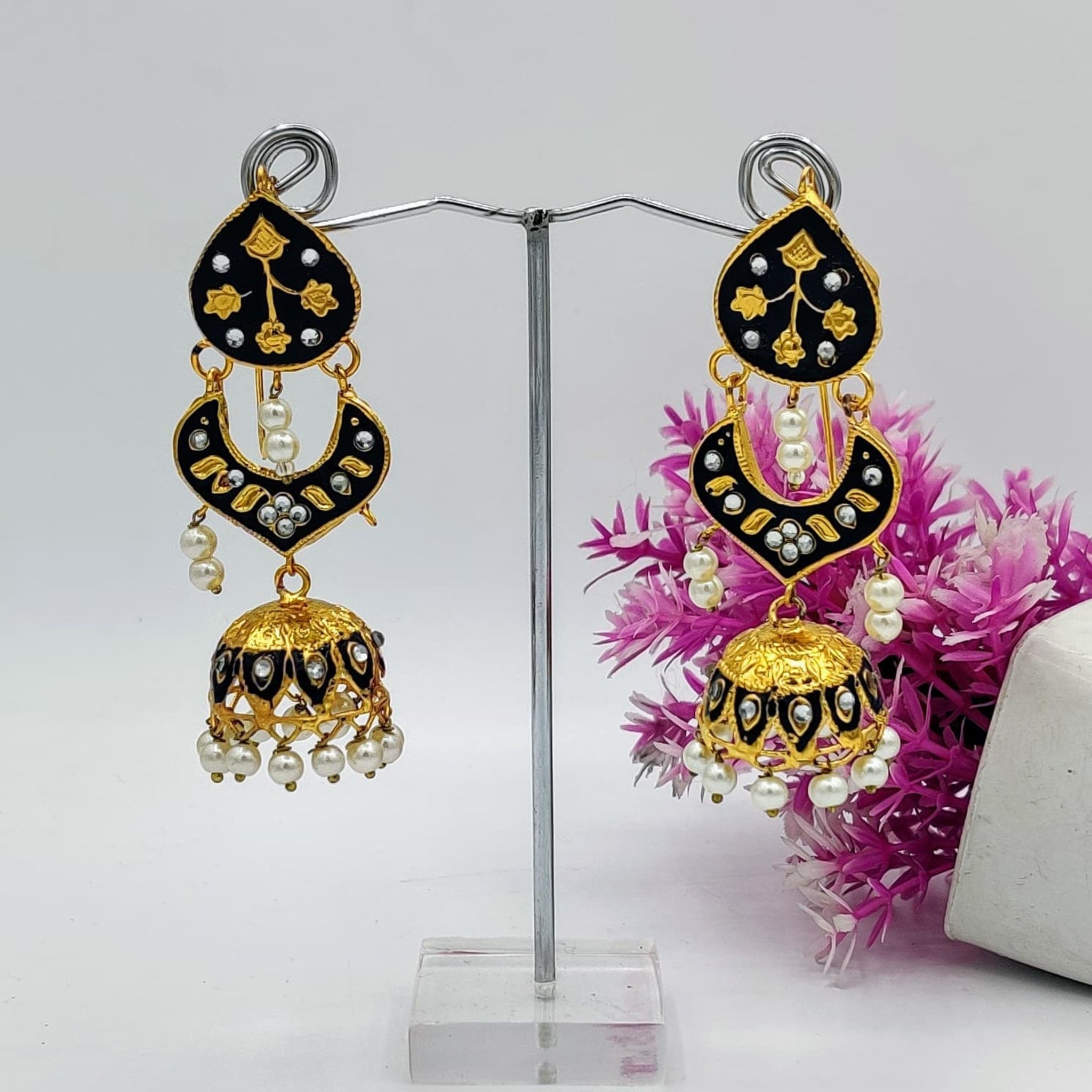 Black MeenaKari Jhumka(Es74)