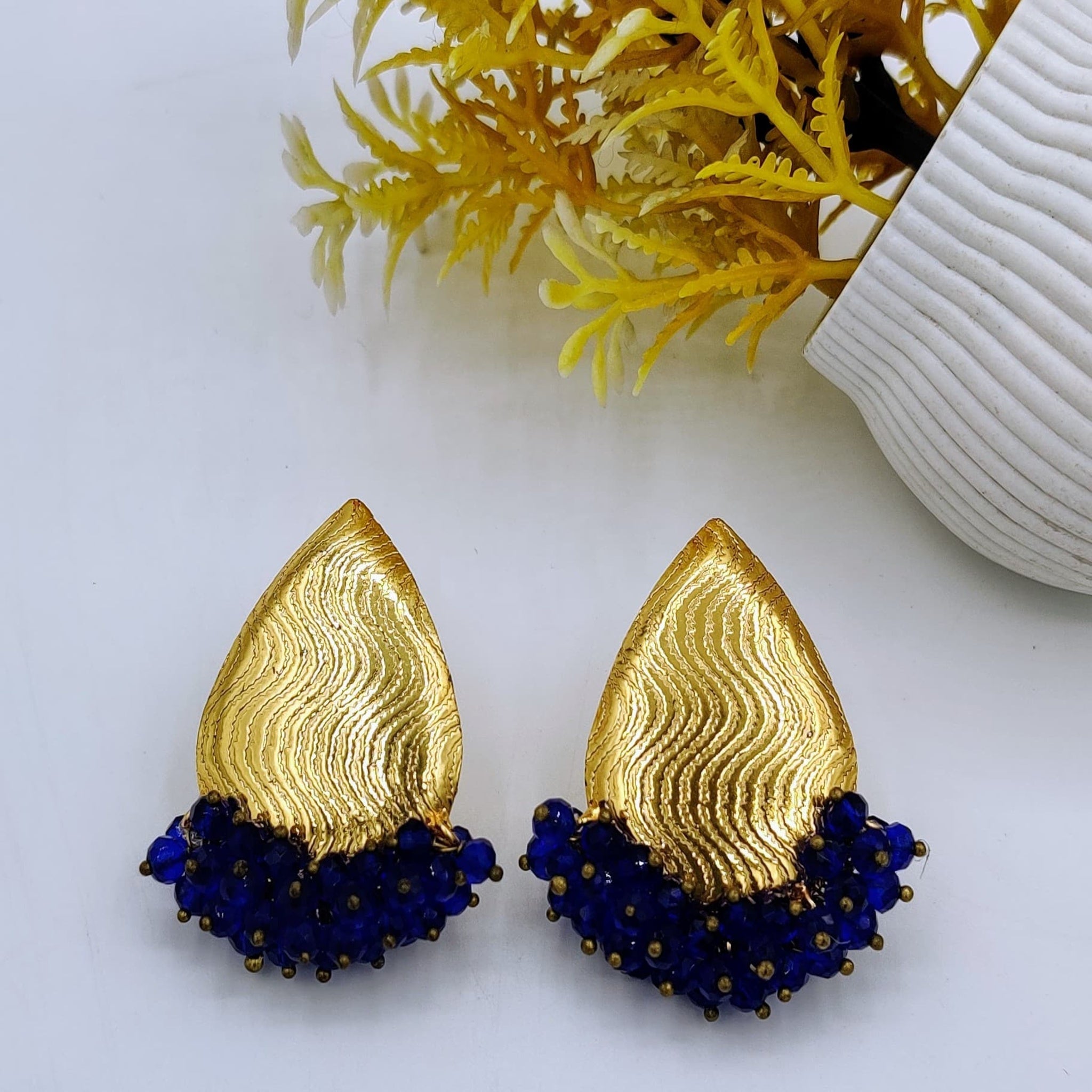 Dropy fancy Blue Beaded Ear Rings(Es79)