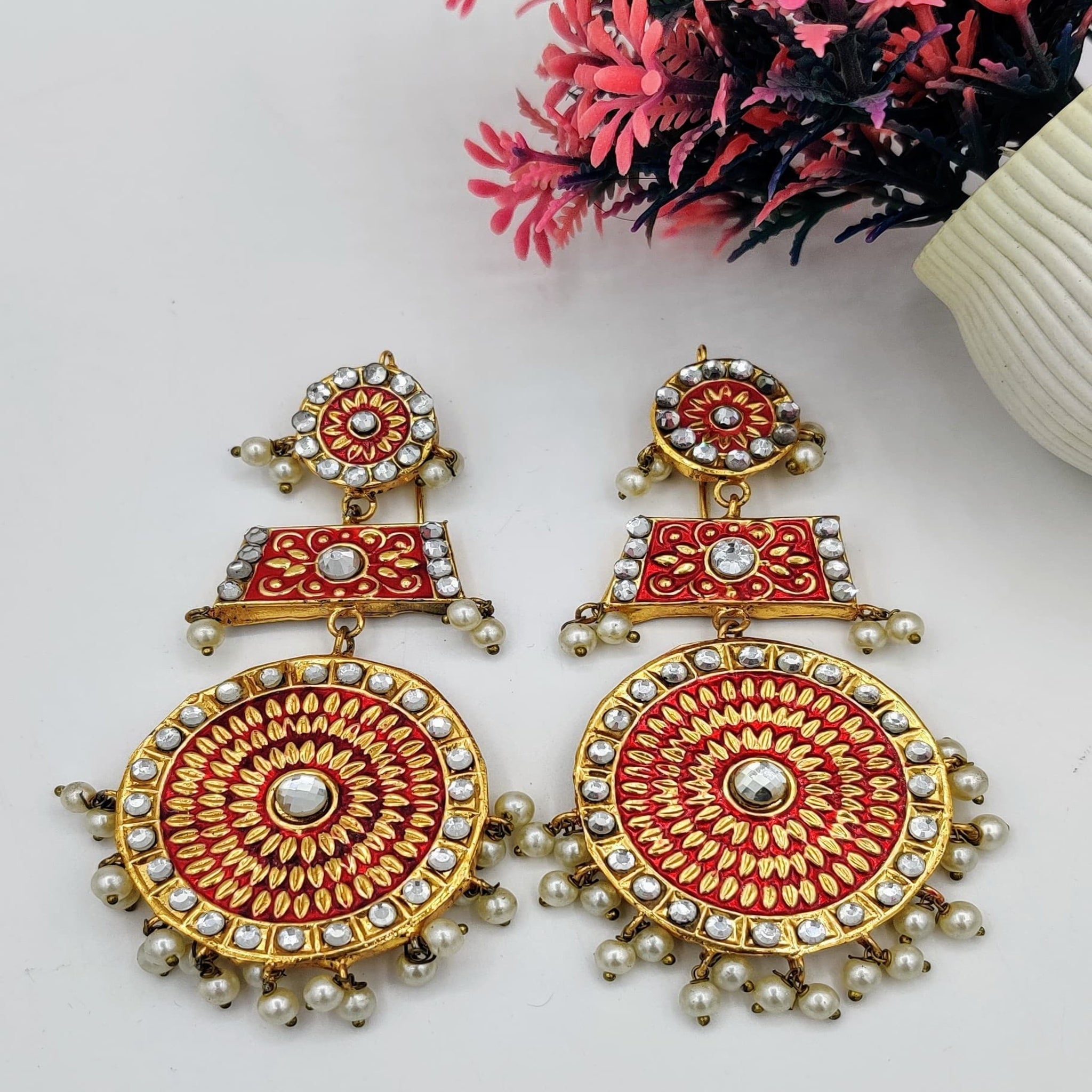 Light Red Meenakari Ear Rings(Es84)