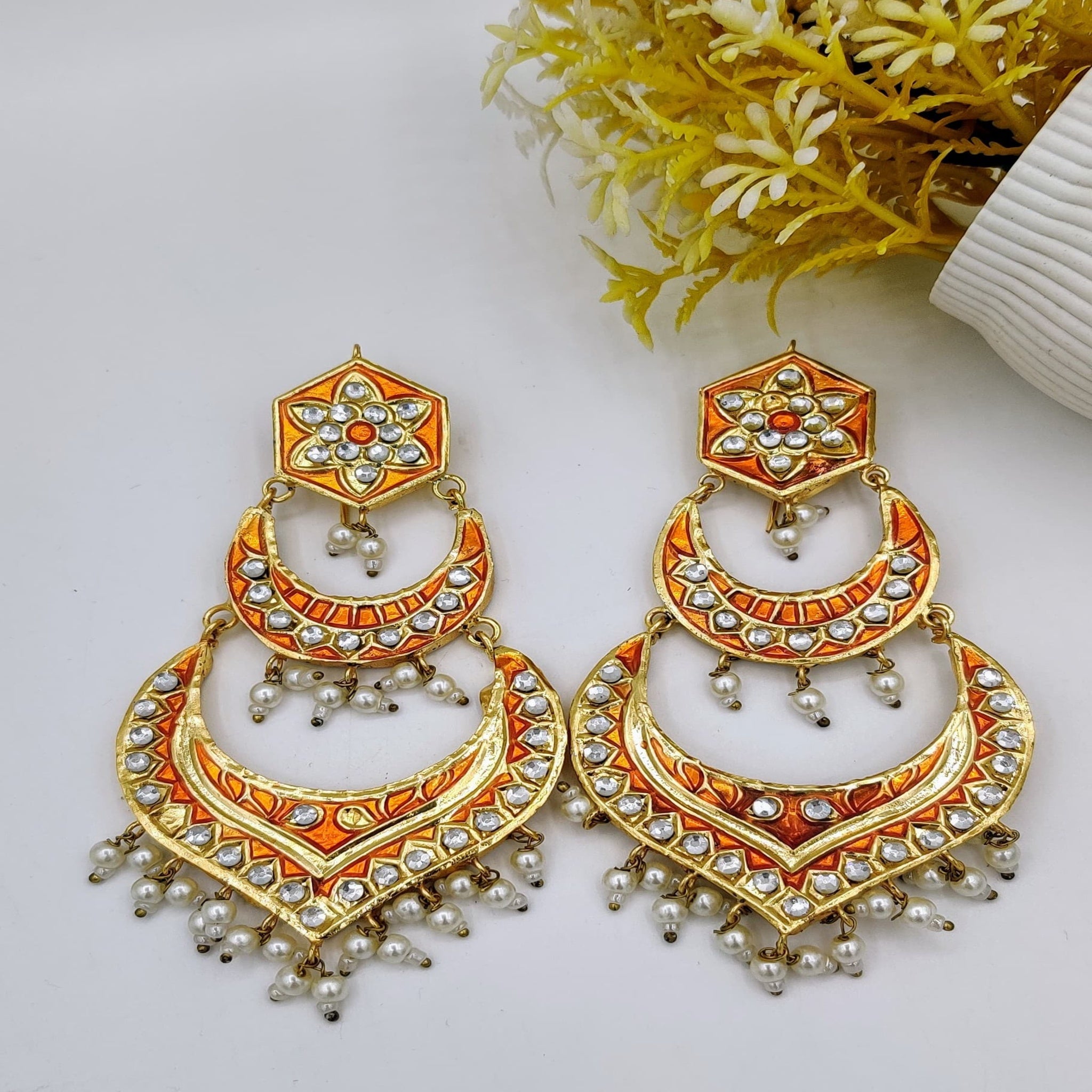 Pearl Orange MeenaKari Jhumka(Es86)