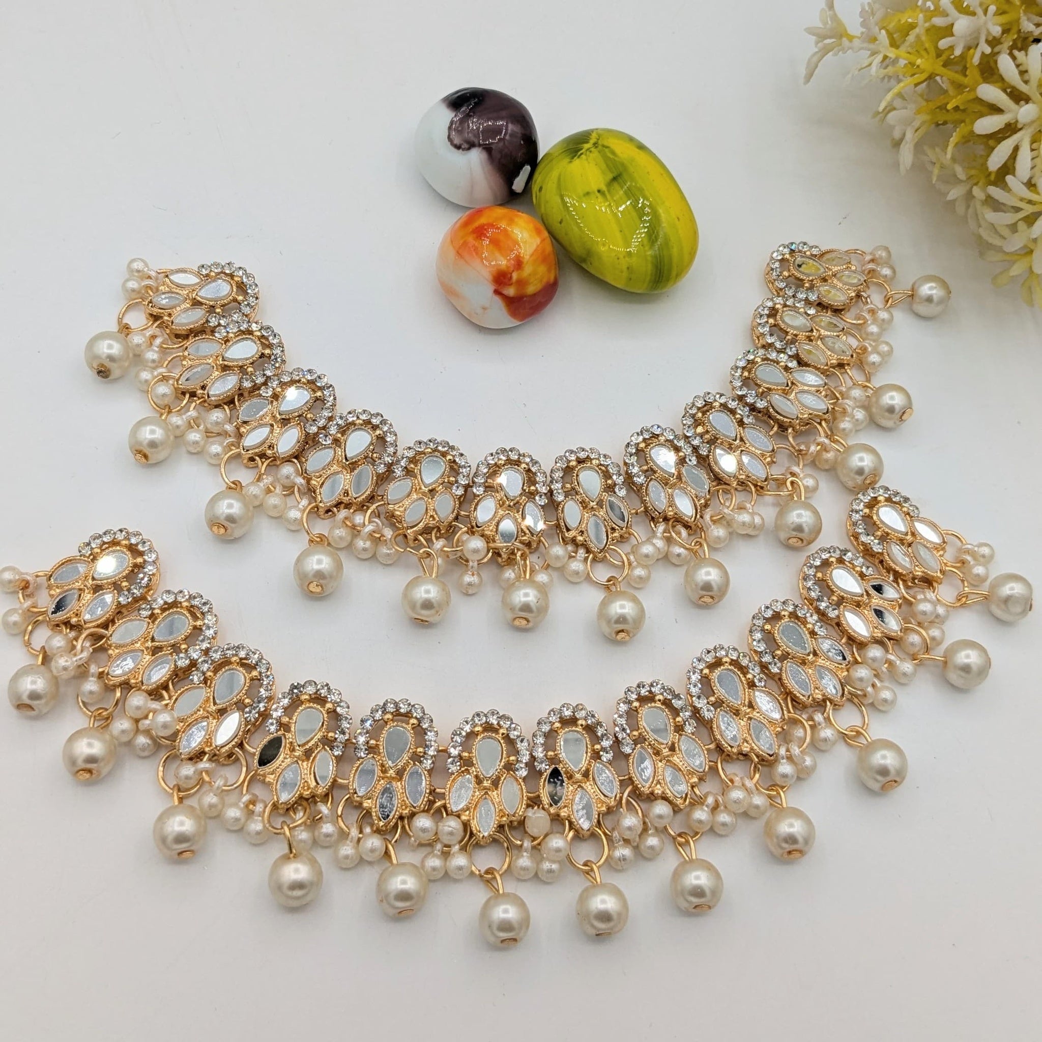 Kundan White Anklets