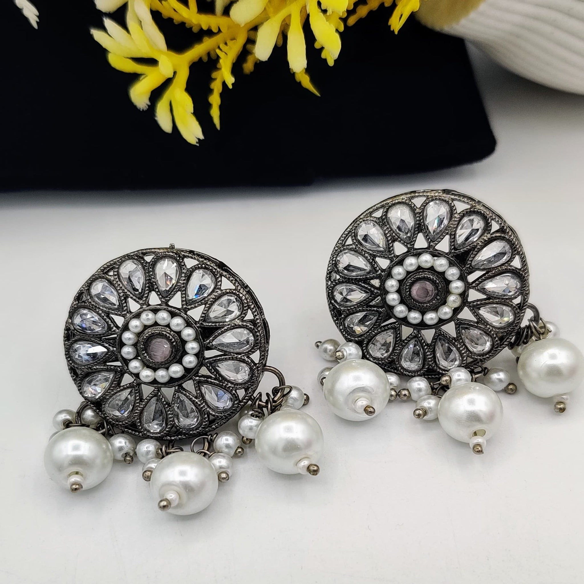 Silver Oxidised Ear Tops (FSE109)