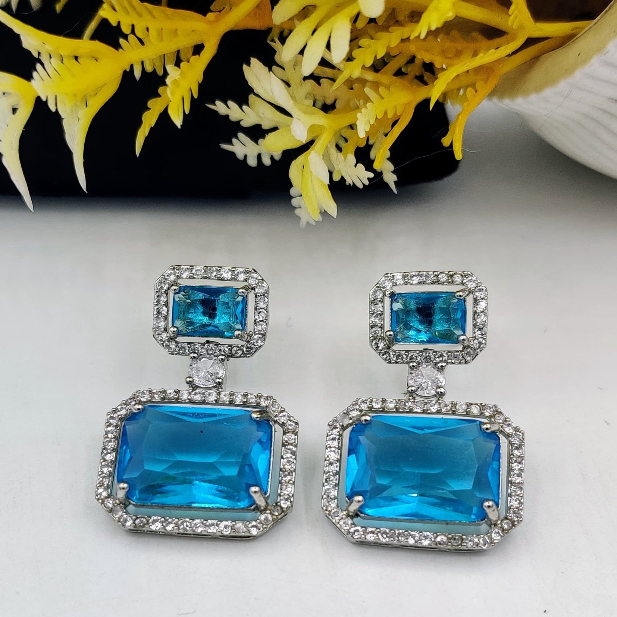 Aqua Silver Ear Rings (FSE112)
