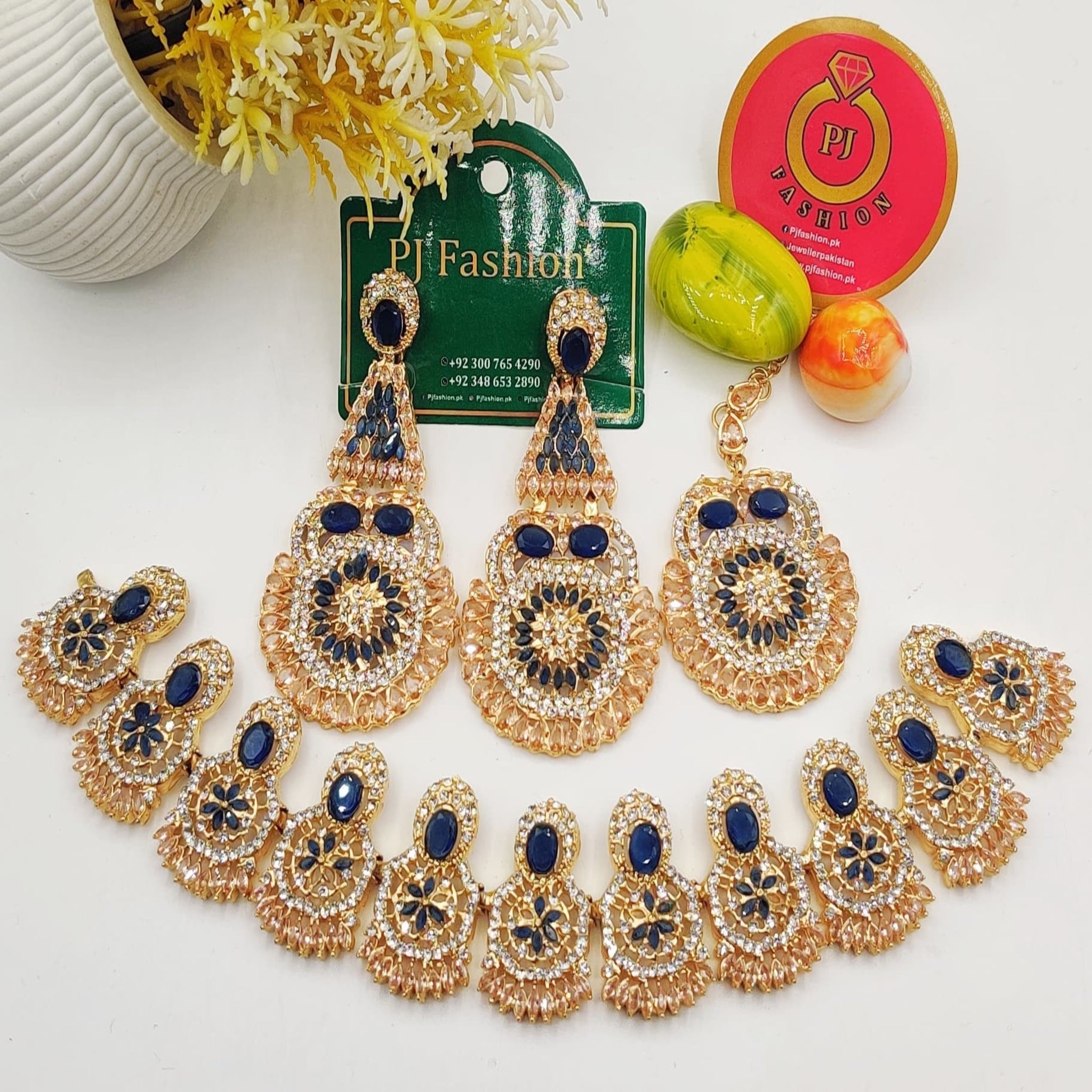 Royal Blue Stone Necklace Set (FDN100)