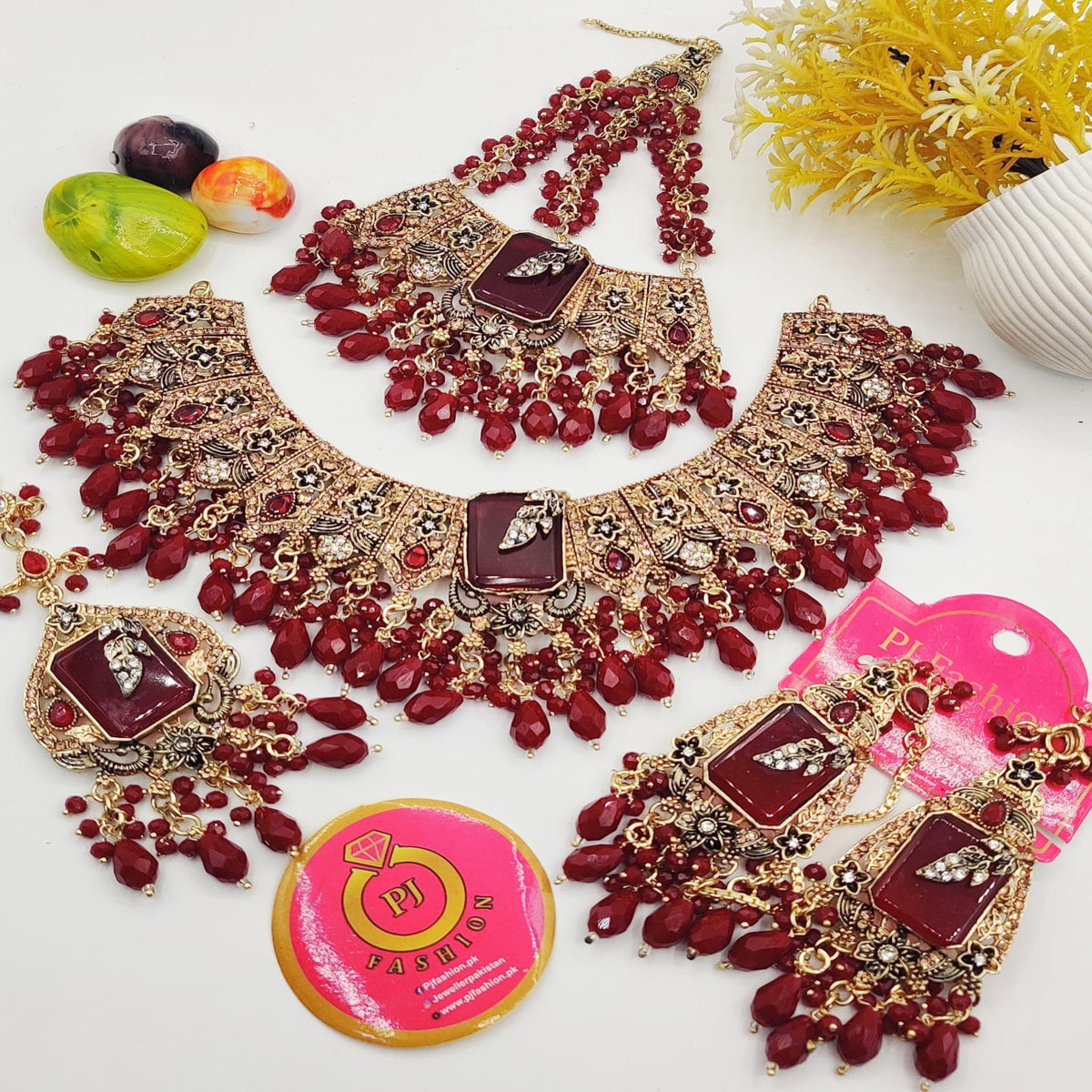Kundan Bridal Necklace Set with Red Stones (FDBN22)