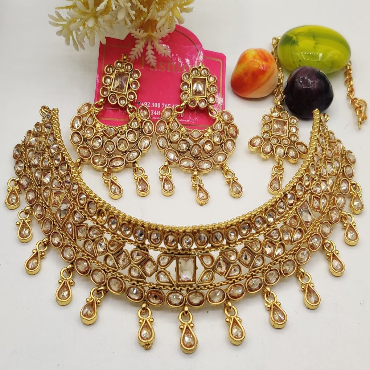 Kundan Golden Bridal Necklace Set with Zircon (FDBN11)