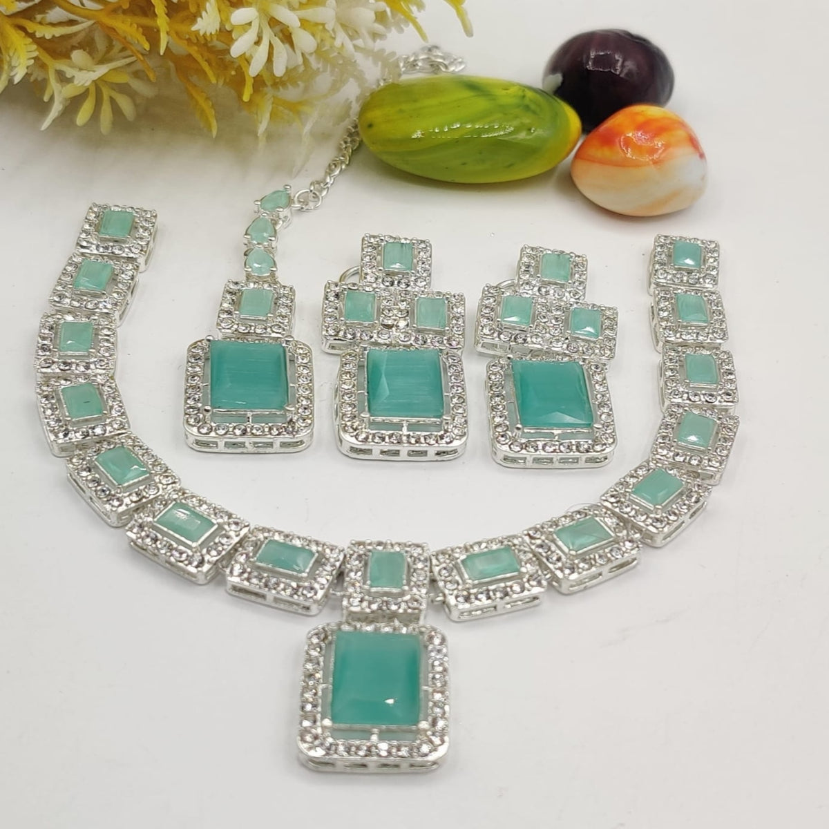 Silver Mint Necklace Set (FDN109)
