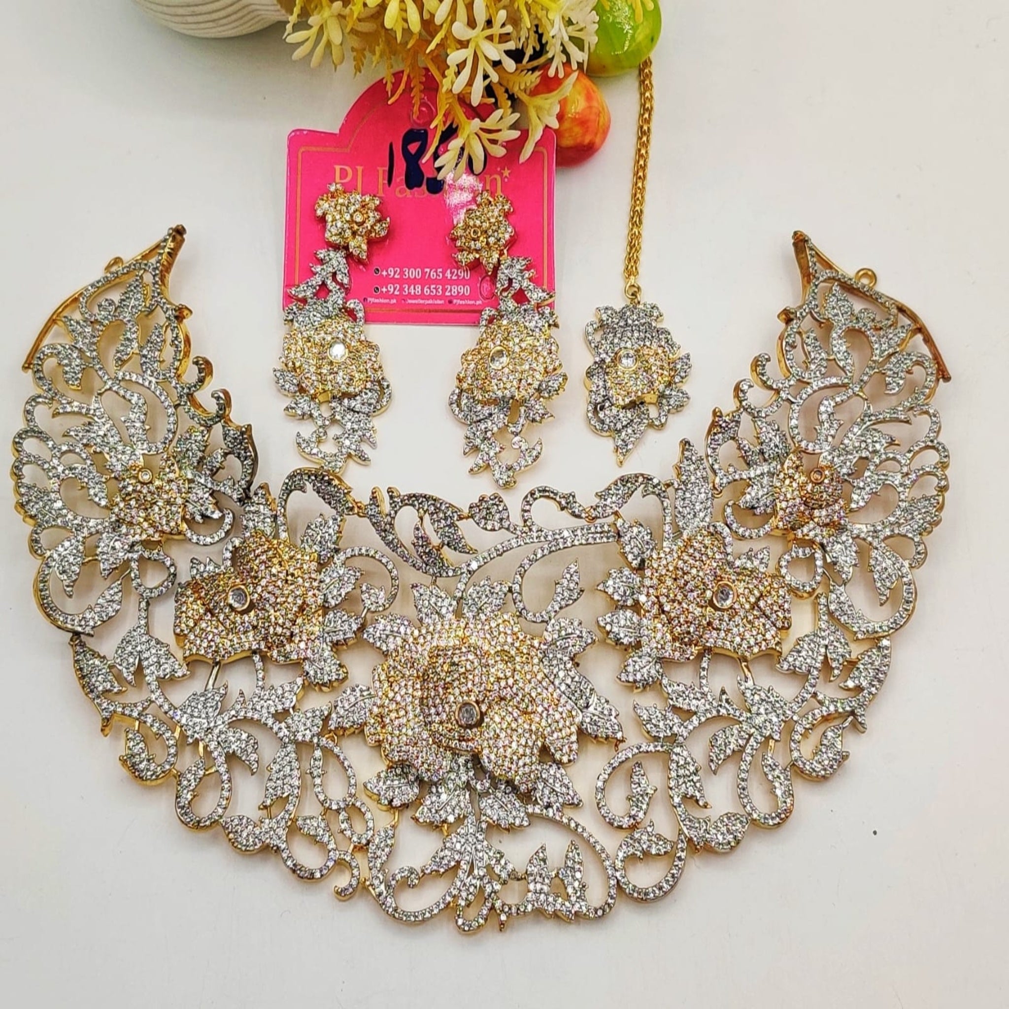 Golden Silver Karrat Finish Necklace Set (FDAN4)