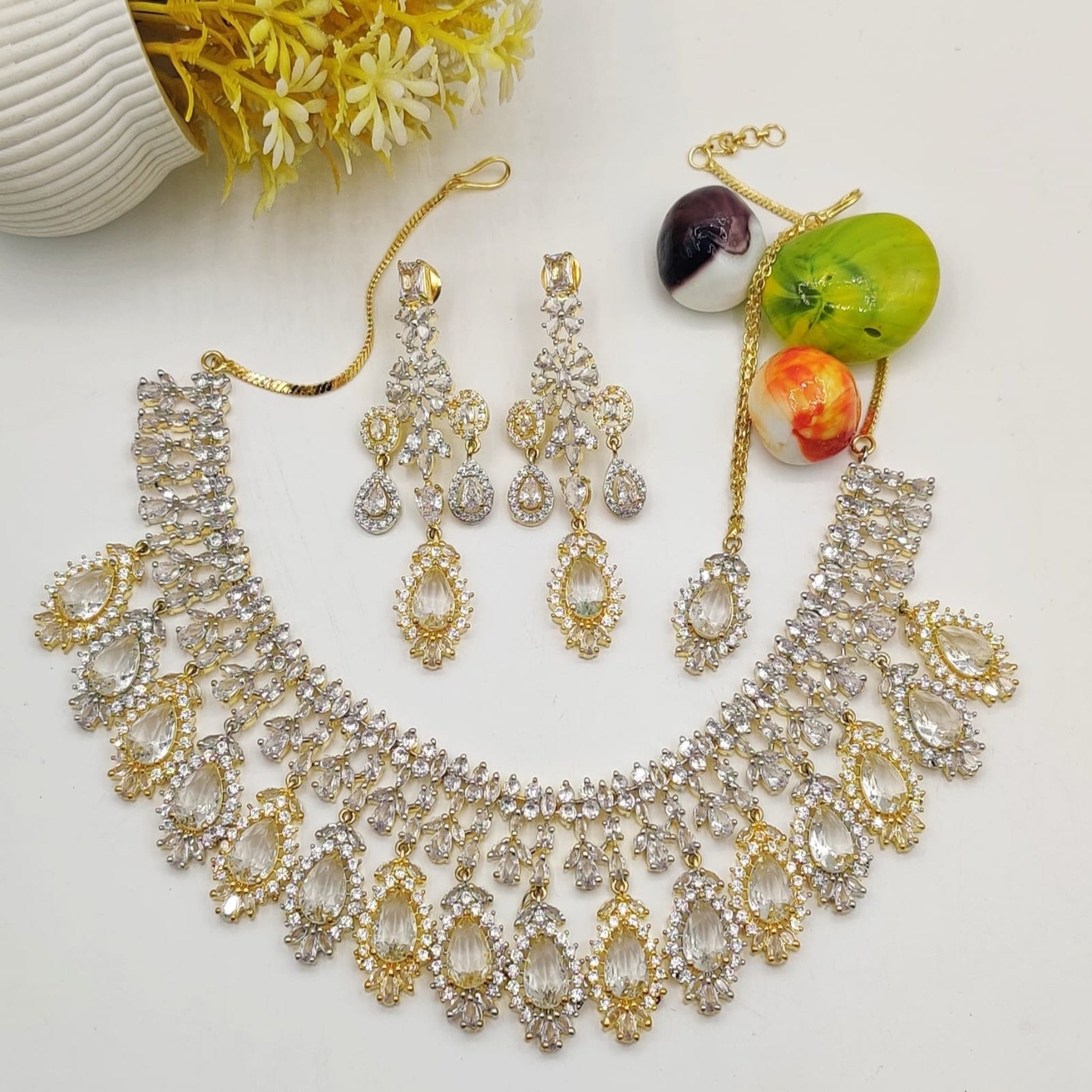 Luxury Dual-Tone Fancy Karrat Bridal Necklace Set (FDAN3)