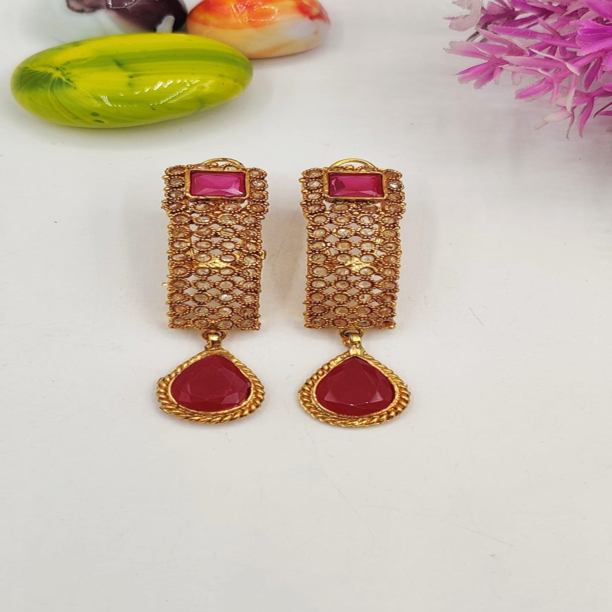 Golden Red Radiance: Fancy Zircon Jhumka (FSE120)