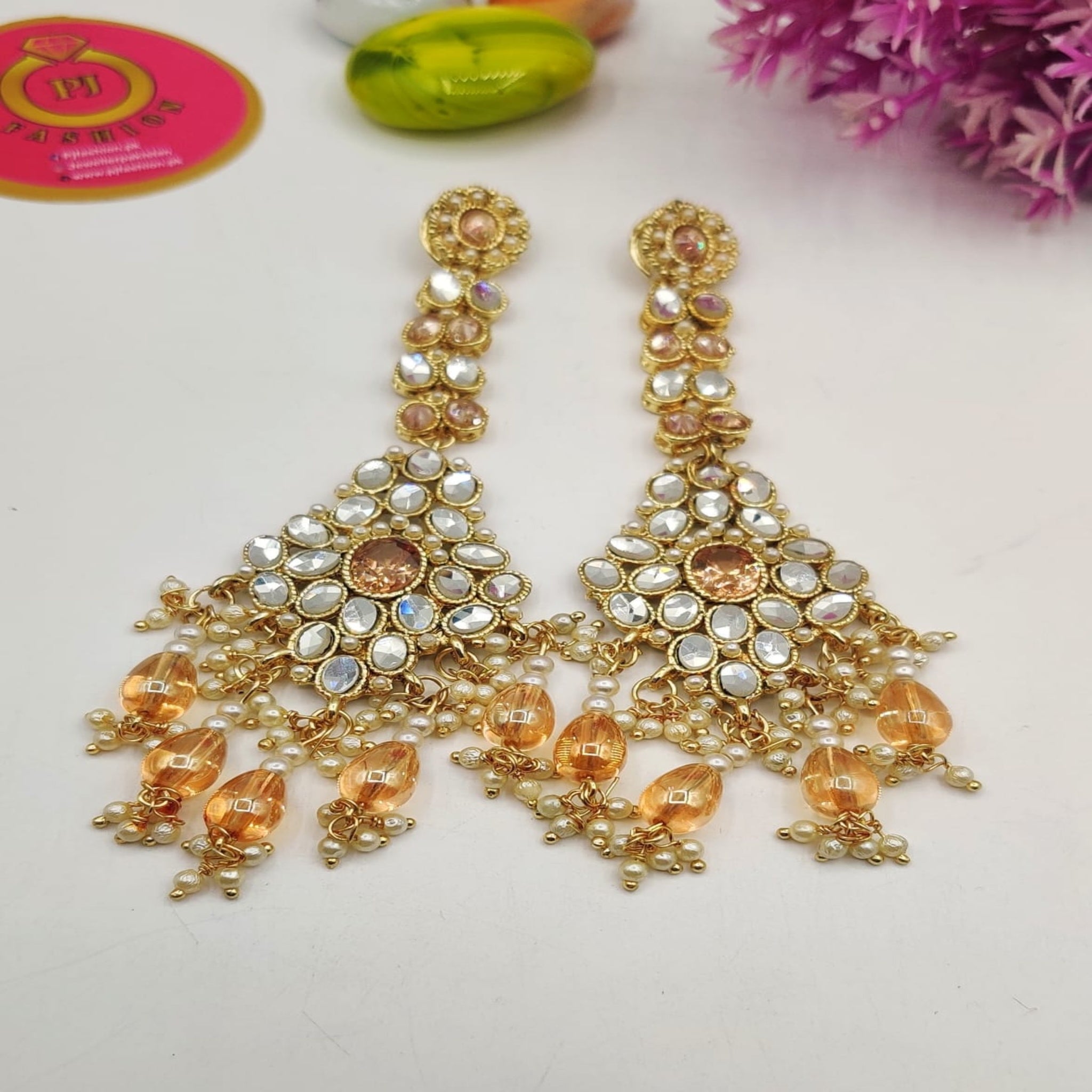 Golden White Fancy Earrings (FSE123)