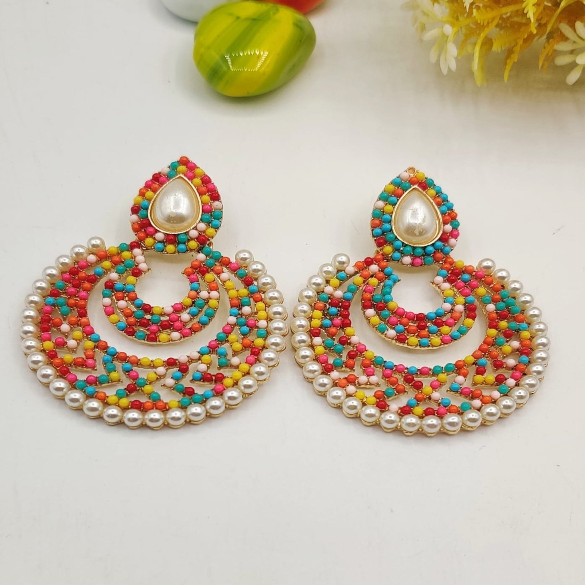 Vibrant Colored Stone Ear Hoops (FSE128)