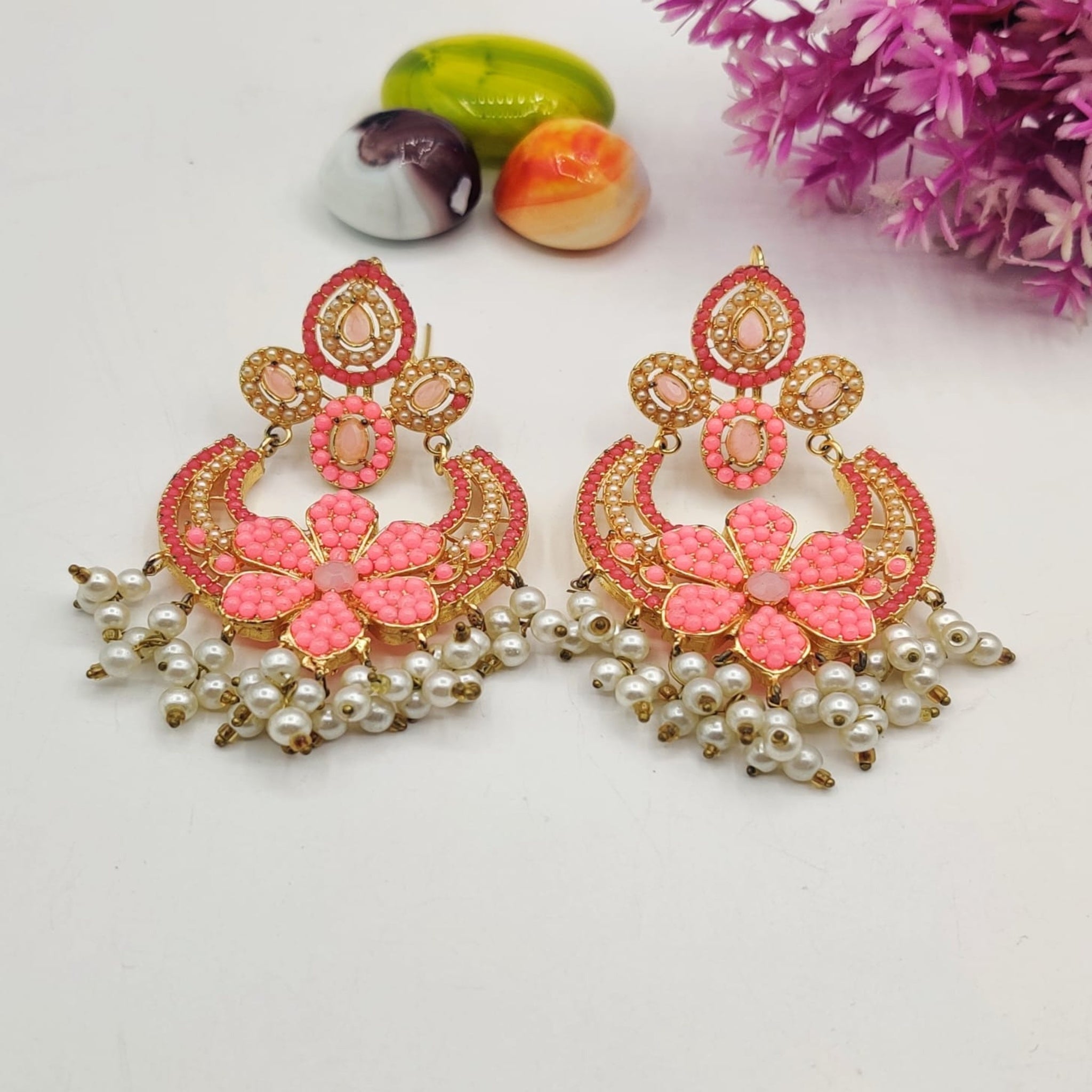 Pink Stone Elegant Ear Rings (FSE135)