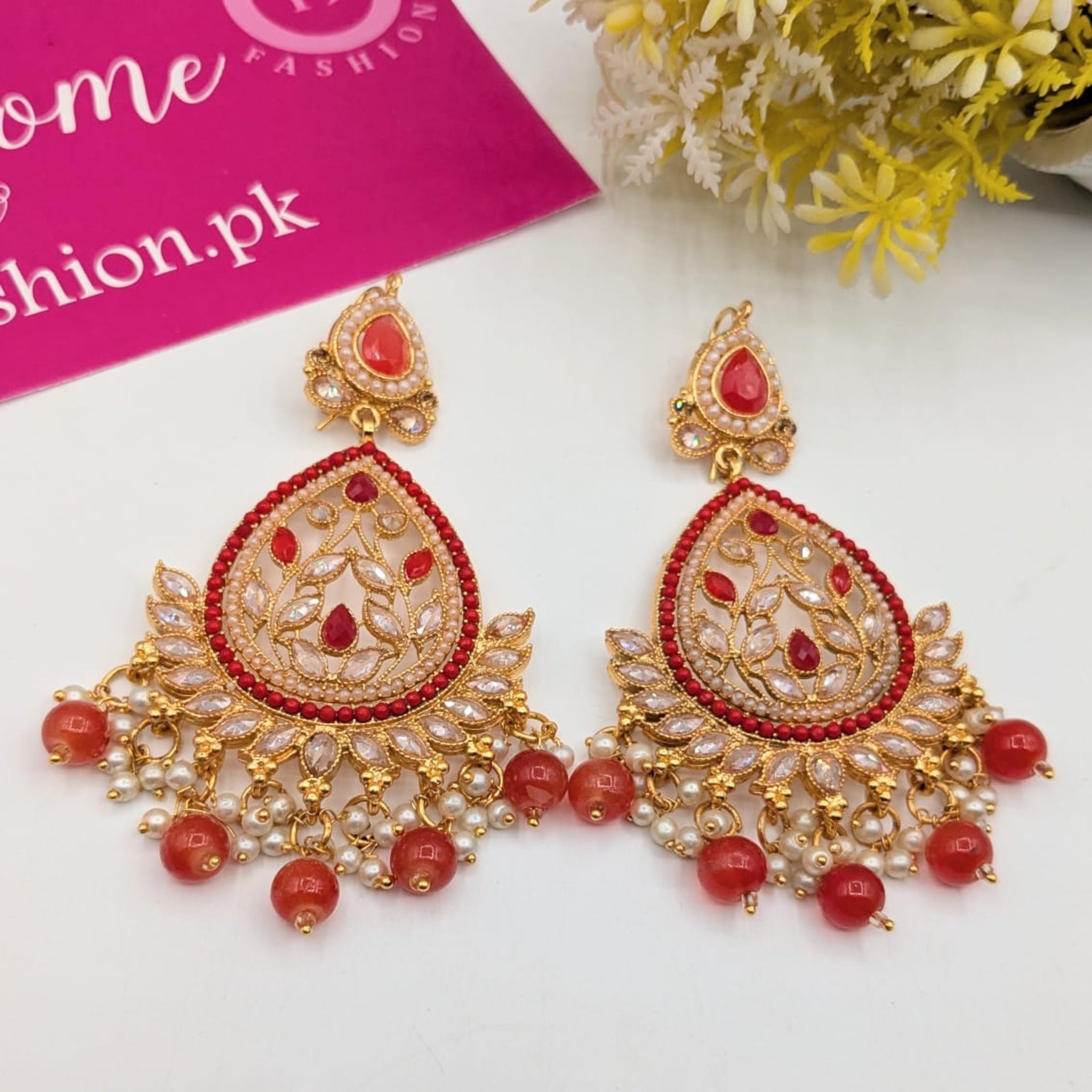 Radiant Red Zircon Stone Earrings (FSE154)