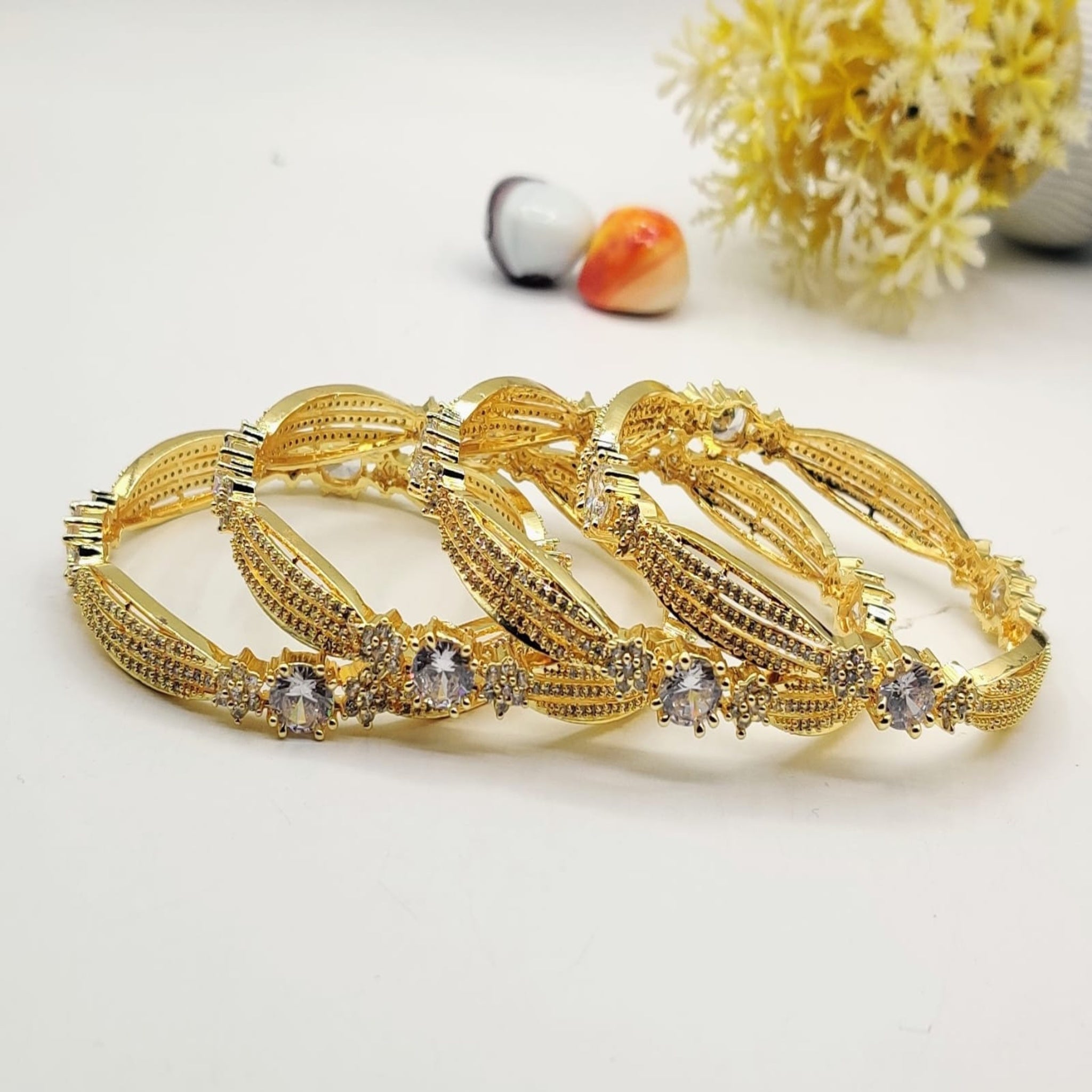 AD Zircon Fancy Golden Bangles – Sparkling Elegance (FSAB2)