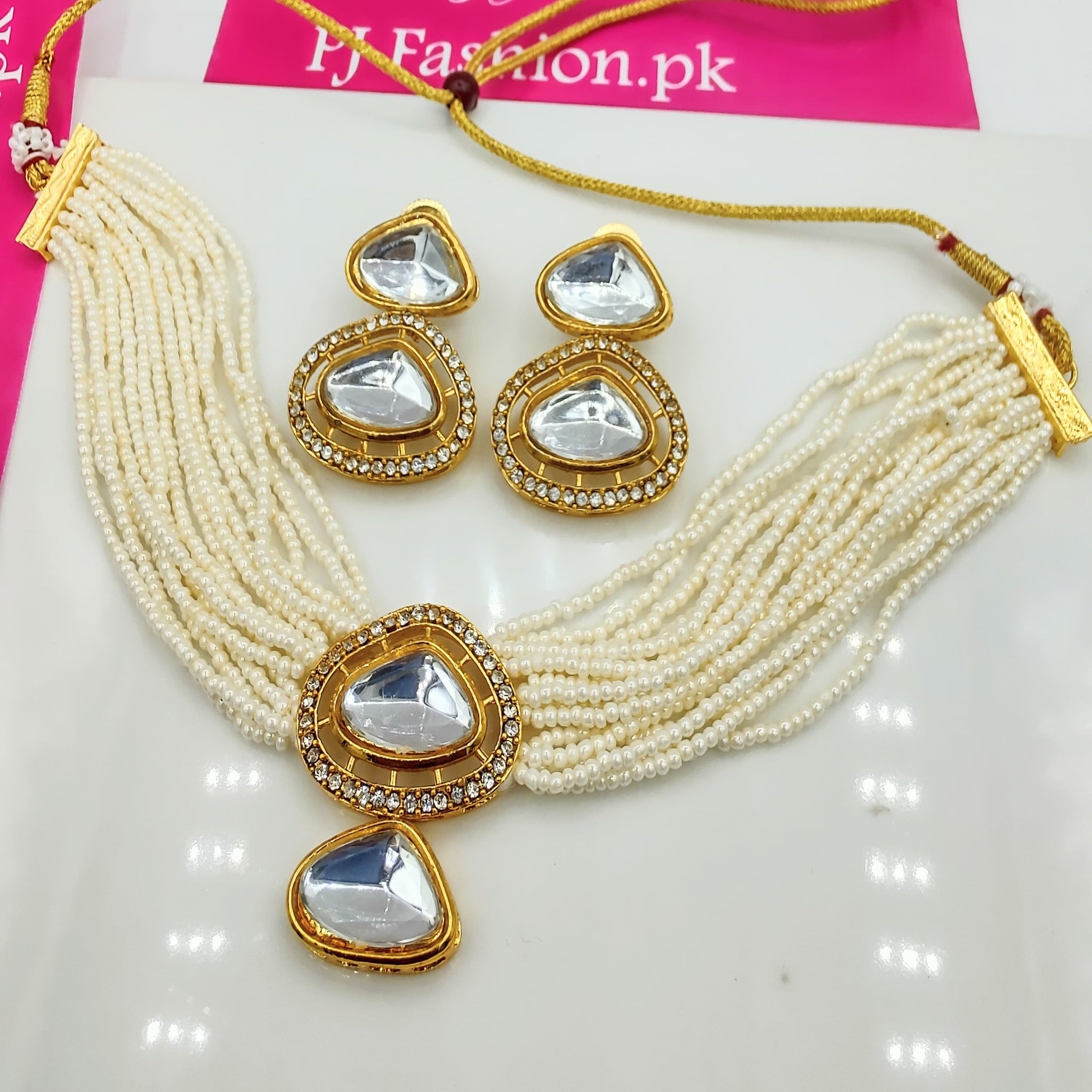 Pearl Kundan Crystal Diamond Choker (FDN116)
