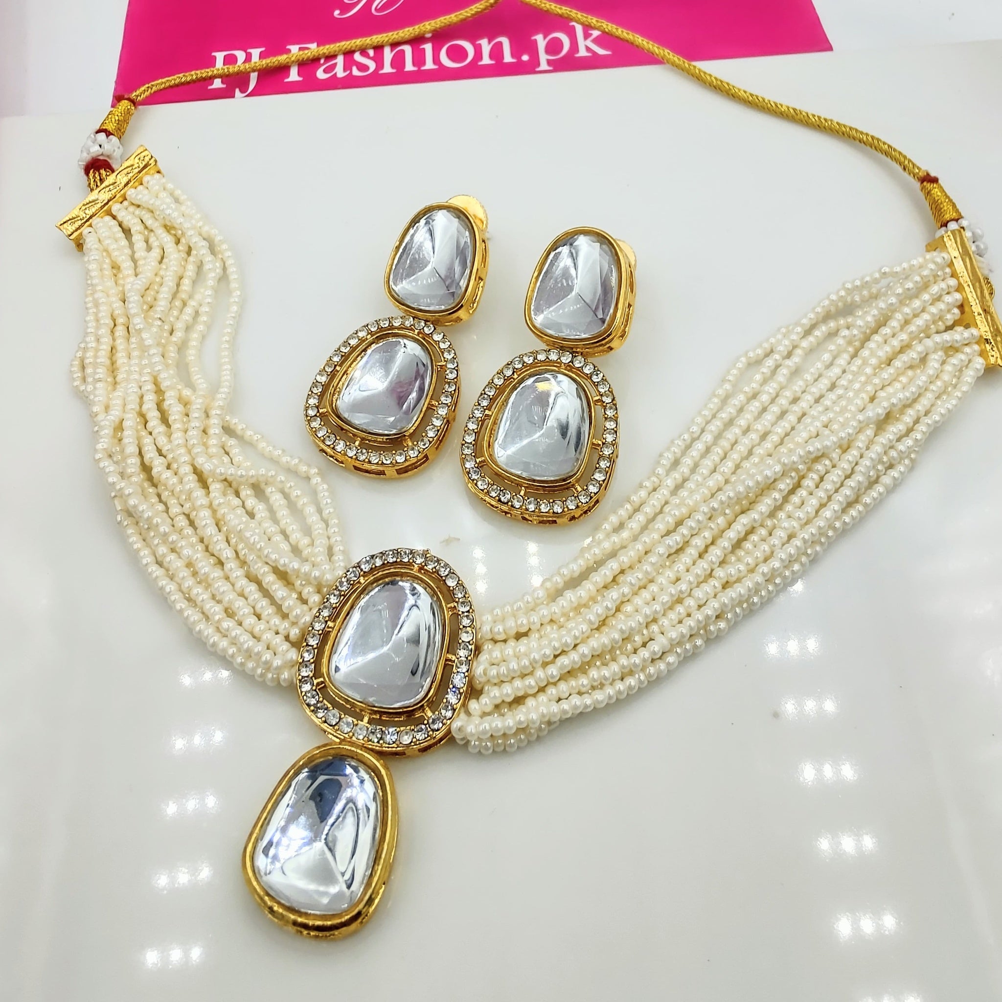 Pearl Kundan Crystal Diamond Choker (FDN116)