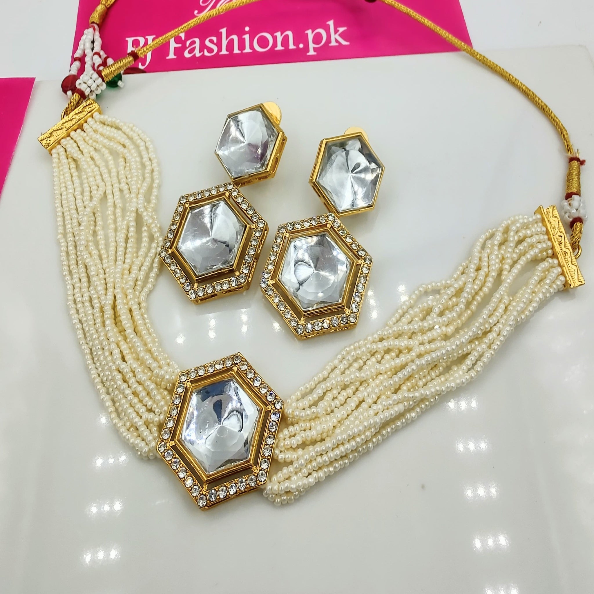 Pearl Kundan Crystal Diamond Choker (FDN116)
