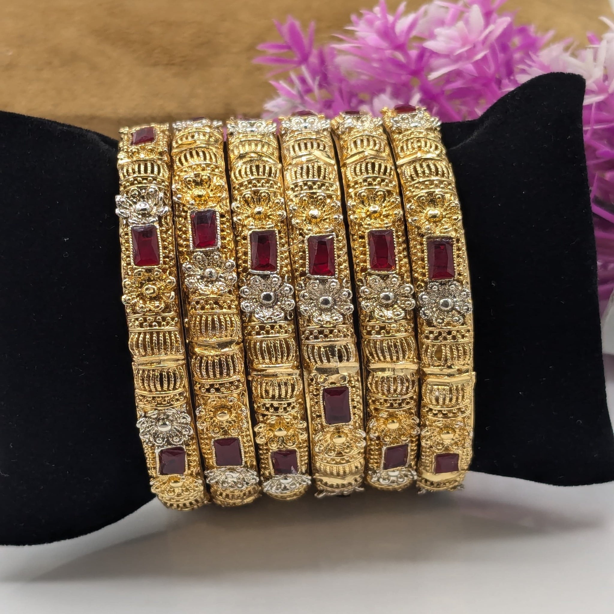 Antique Red Kundan Bangles (FSB74)