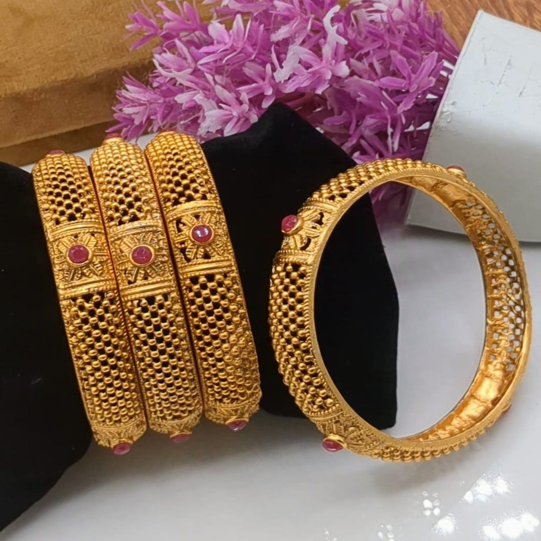 Rajwari Ruby Stone Fancy Bangles (FSRB95)