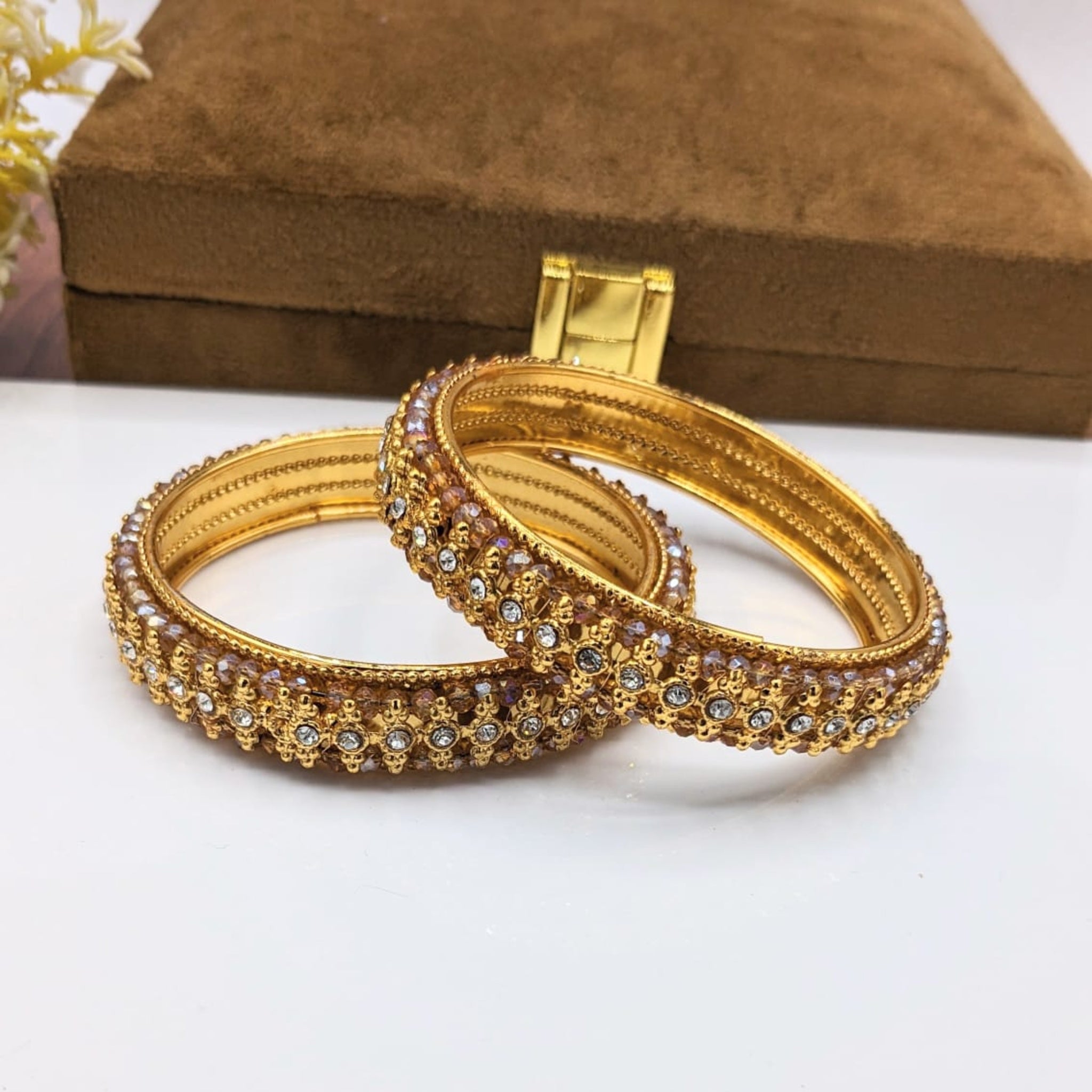 Golden Kara Bangle with Champagne Stone (FSKB123)