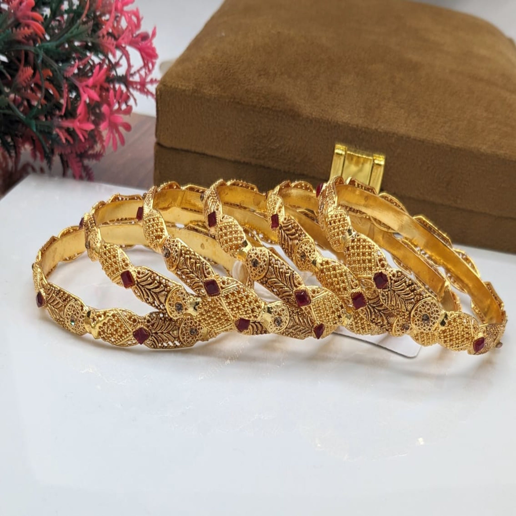 Red Chalai Bangles with Red Stones (FSB77)