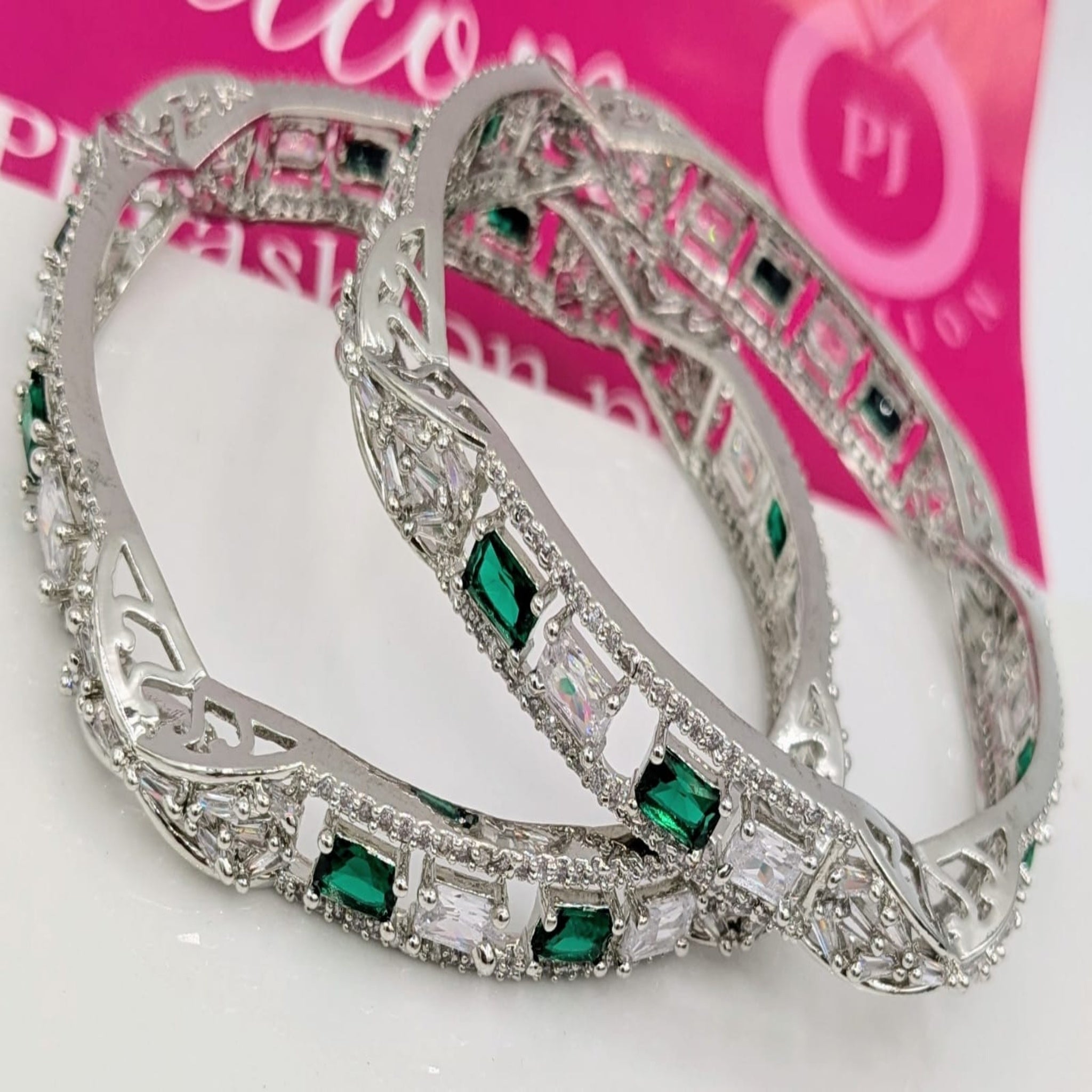 Emerald Green Silver AD Bangles (FSAB59)